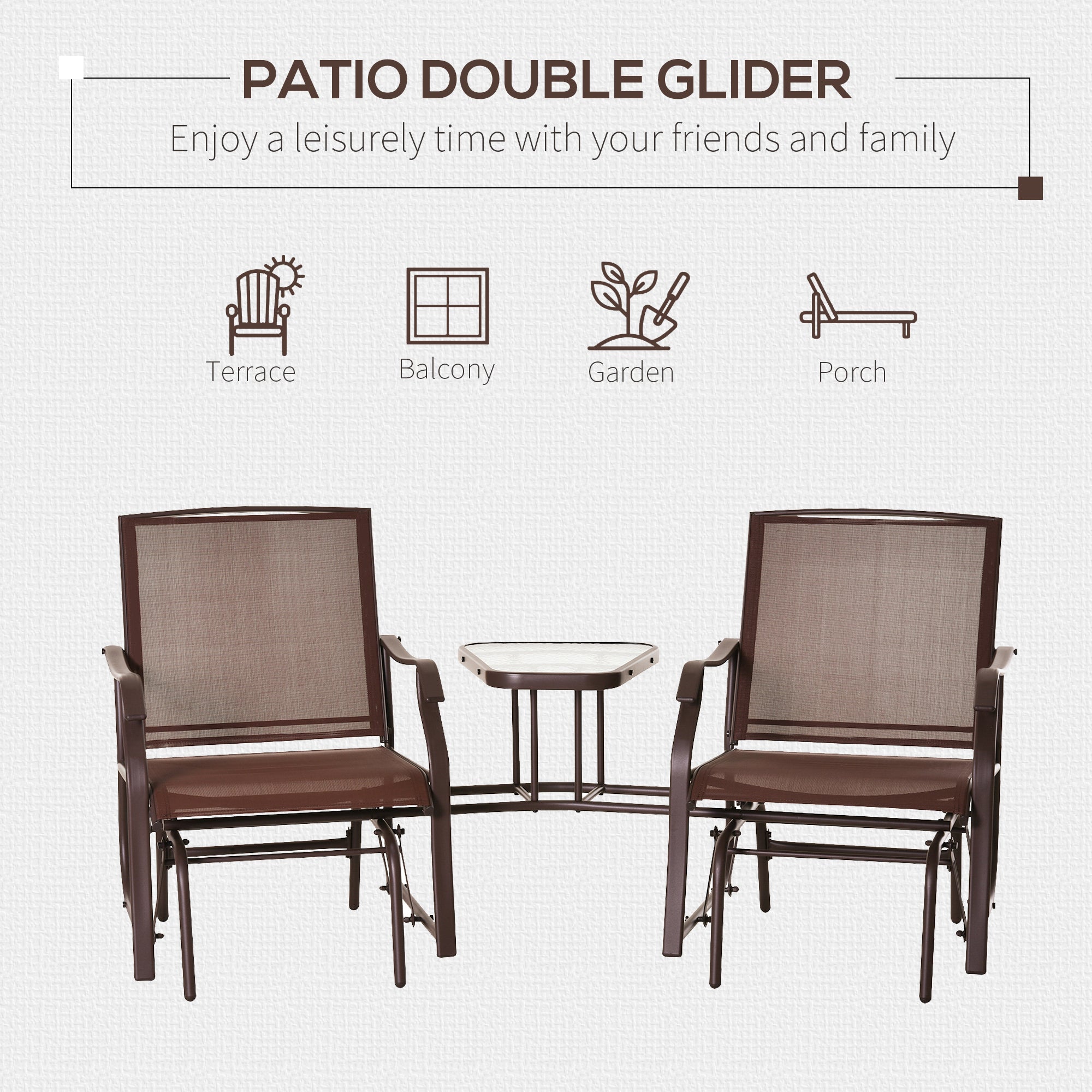 Outdoor Glider Chairs with Coffee Table, Patio 2-Seat Rocking Chair Swing Loveseat with Breathable Sling for Backyard, Garden, and Porch