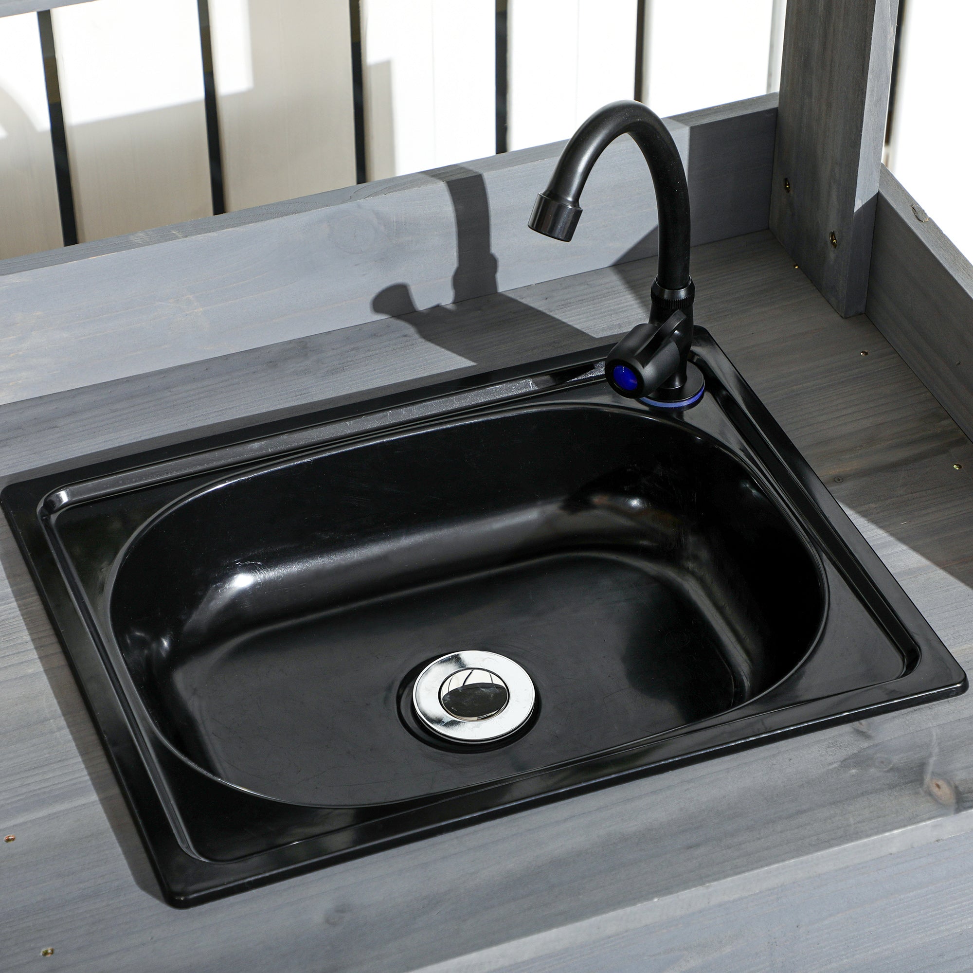 Potting Bench Table, Outdoor Garden Table Wooden Work Station with Removable Sink, Faucet, Drawer, Shelves, Hooks