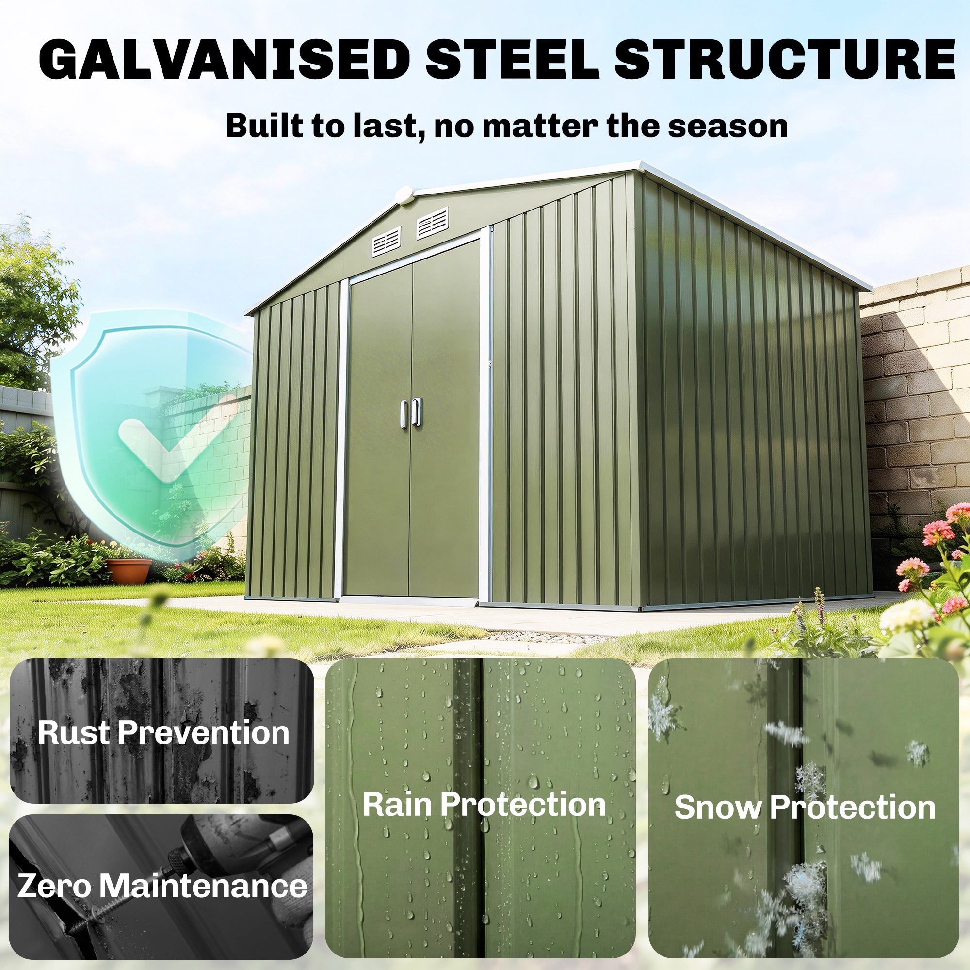 9' x 6' Outdoor Storage Shed, Garden Tool Metal Shed with Foundation Kit, Double Lockable Door, Air Vents and Sloping Roof, for Backyard, Patio, Lawn