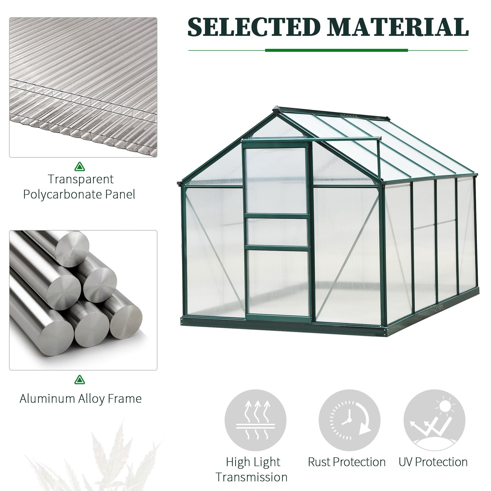Greenhouse for Outdoors, Polycarbonate Greenhouse with Rain Gutter and Roof Vent, Aluminum Walk-in Green House for Patio Backyard Garden