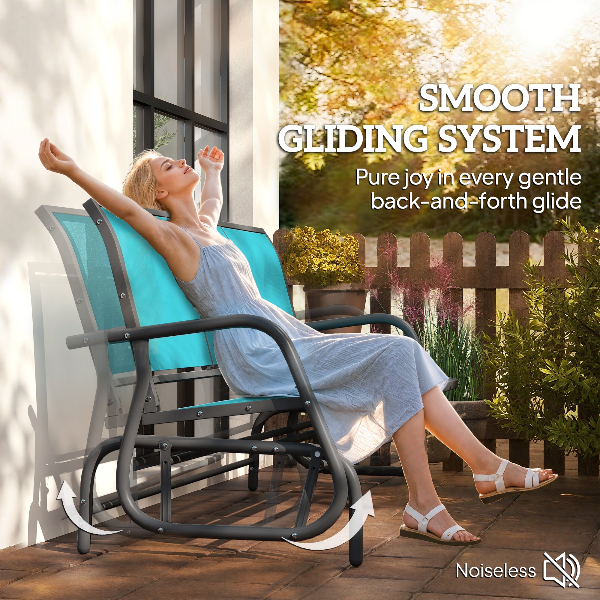 3-Person Outdoor Patio Glider Bench, Porch Glider Swing with 3 Seats, Breathable Mesh Fabric, Metal Frame