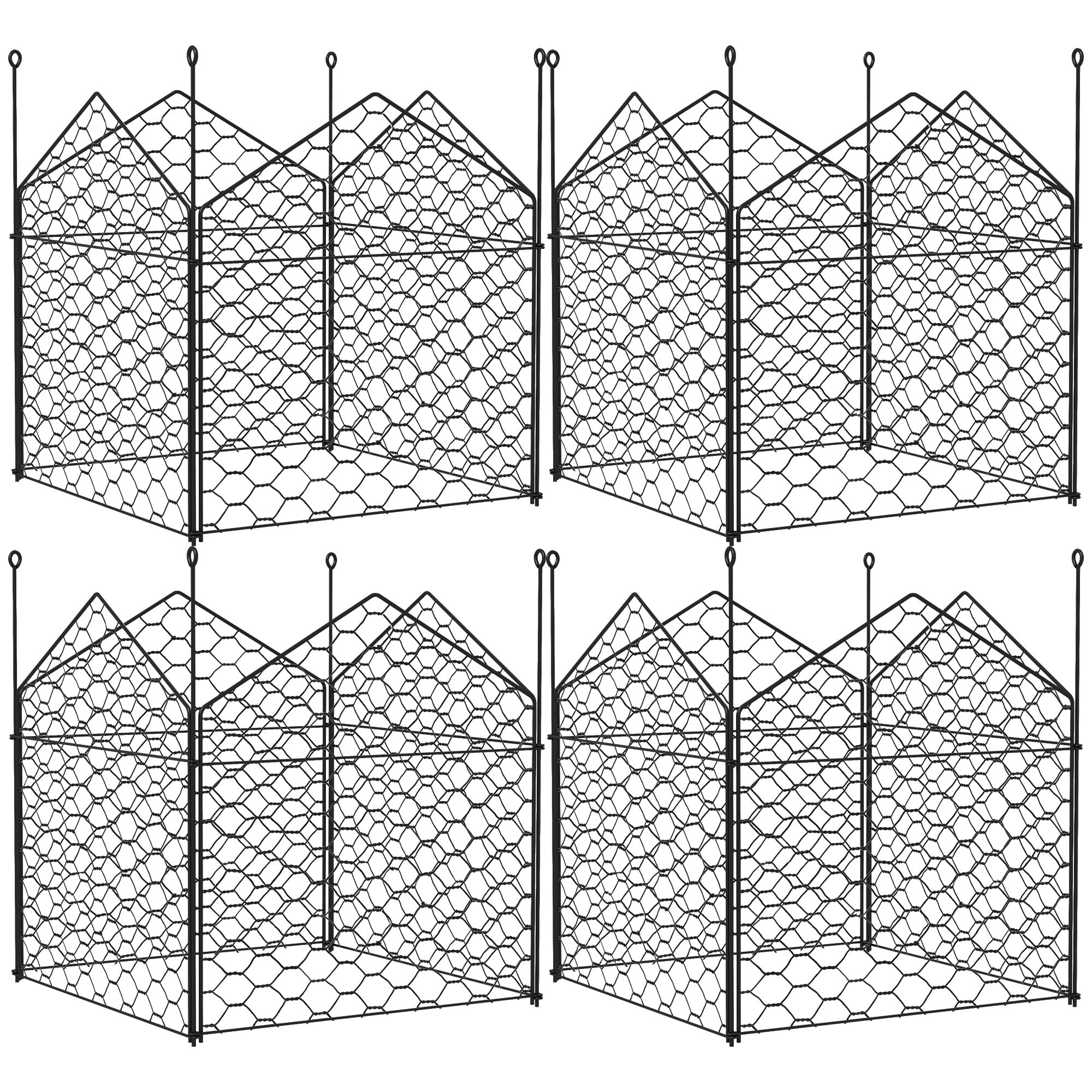 4 Pack Garden Cloches for Plants, 12" x 14" Metal Crop Cage Set, Plant Cages to Keep Animals Out, Black
