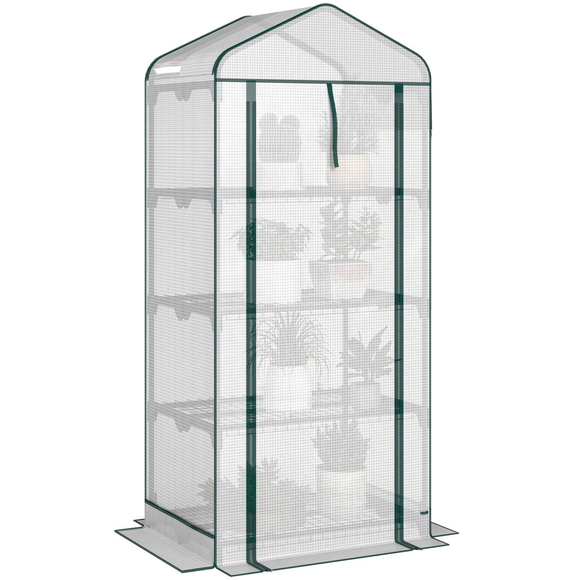 Mini Greenhouse with Screen Roof, 4 Tier Portable Small Greenhouse with High Strength PE Cover, White