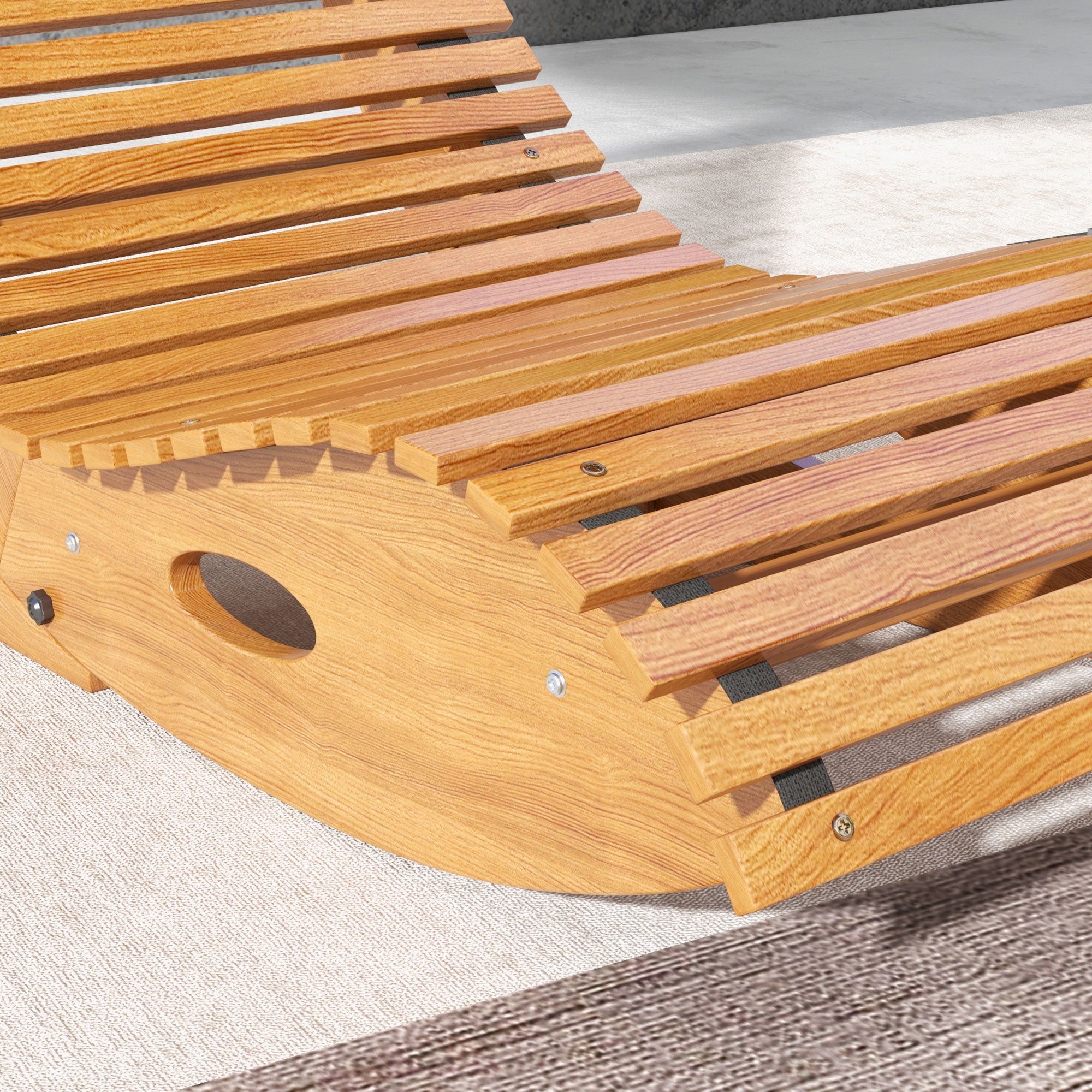 Outdoor Rocking Chair w/ Slatted Seat, Wooden Rocking Chair, 51.25" x 23.5" x 23.5", Teak
