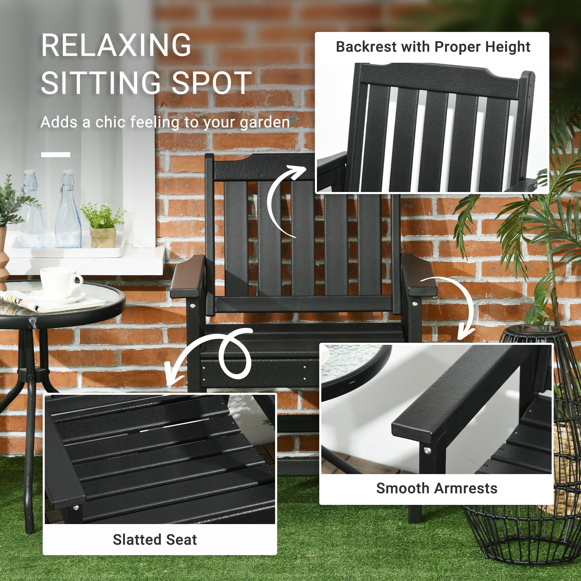 2 Piece All-Weather Patio Chairs, HDPE Patio Dining Chair Set, Heavy Duty Wood-Like Outdoor Furniture