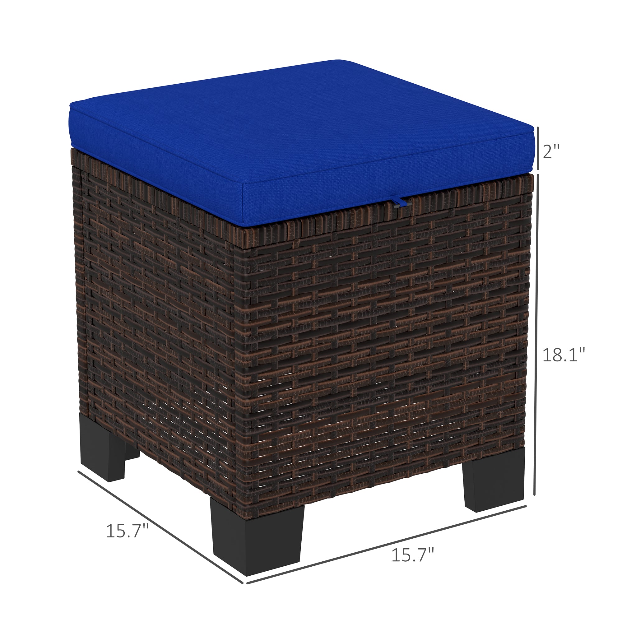 2 Piece Wicker Outdoor Ottomans with Cushions, Rattan Ottoman Footrest and Side Table for Patio, Yard, Poolside