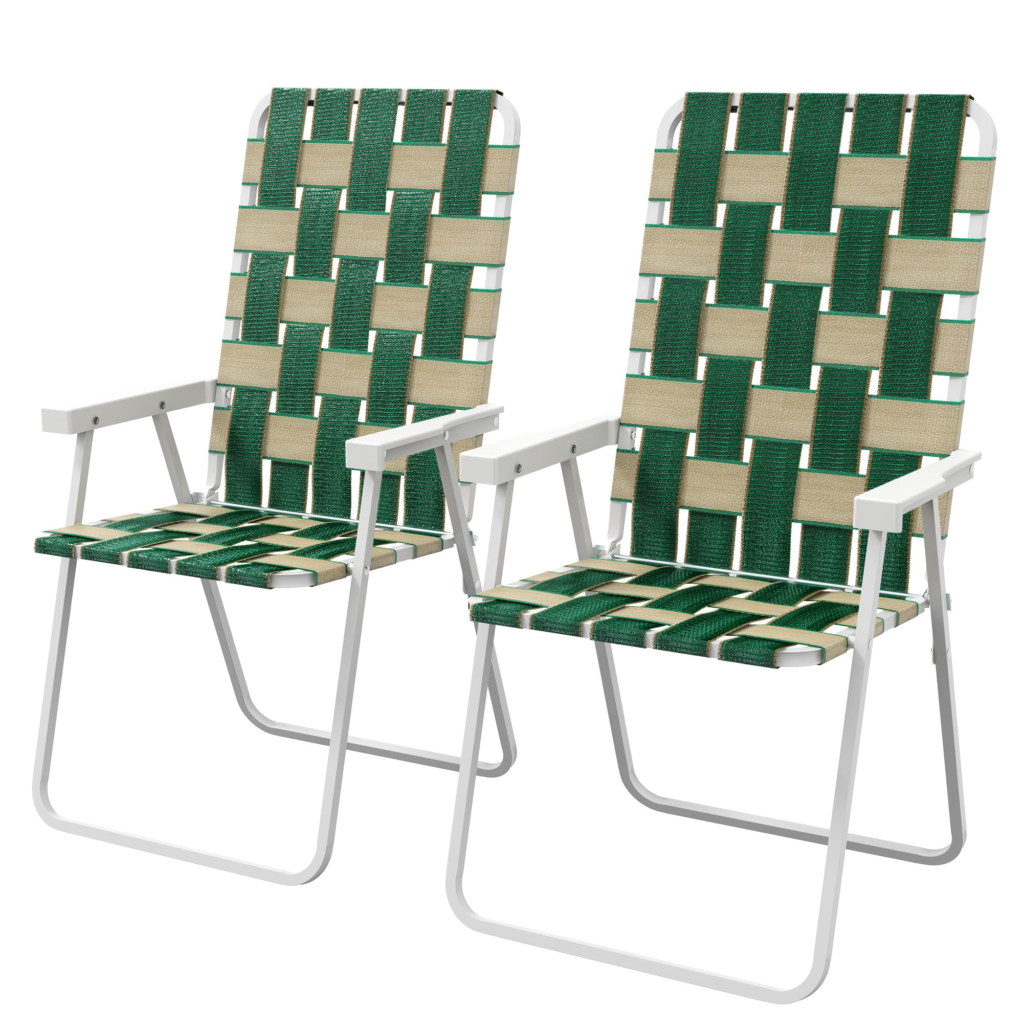 Set of 2 Patio Folding Chairs, Classic Outdoor Camping Chairs, Portable Lawn Chairs w/ Armrests