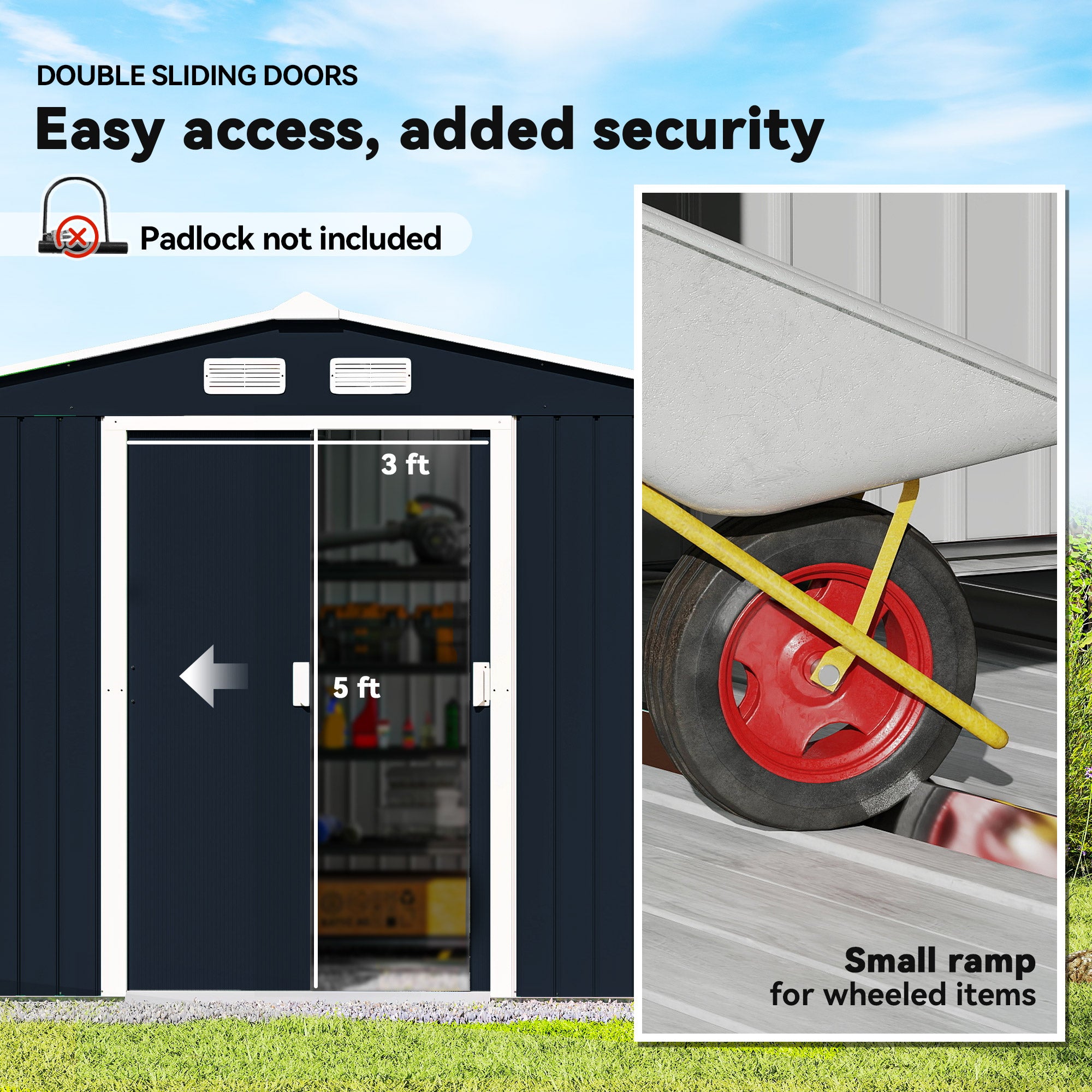 9' x 6' Outdoor Storage Shed, Garden Tool Metal Shed with Foundation Kit, Double Lockable Door, Air Vents and Sloping Roof, for Backyard, Patio, Lawn