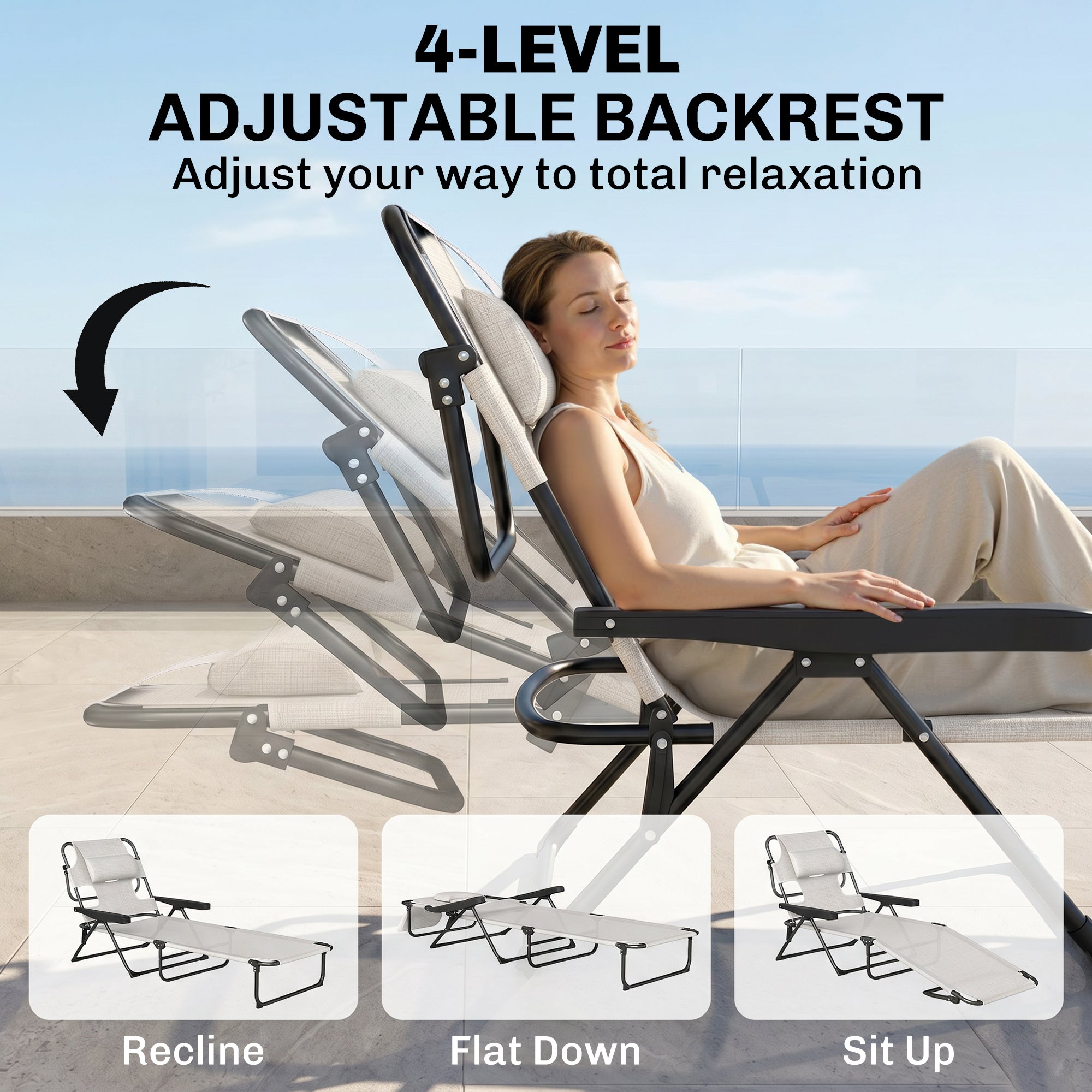 Folding Lounge Chair w/ Reclining Back