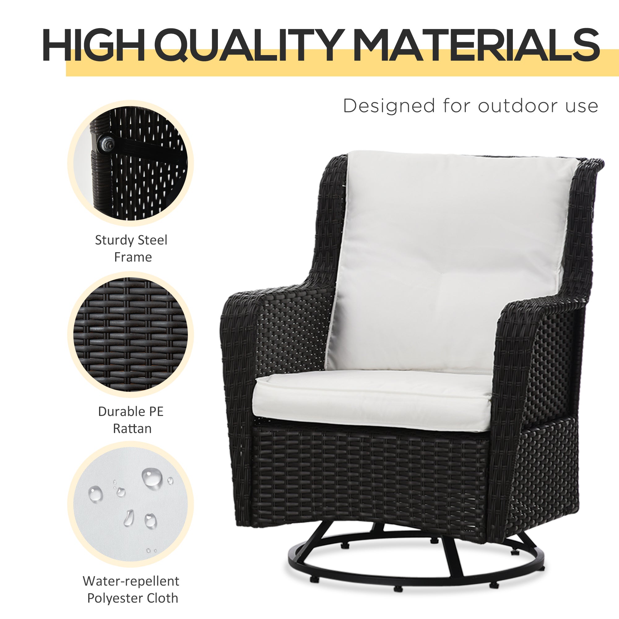 Patio Bistro Set, Porch Furniture with 360° Rotation & Rocking Function, 28.25"x30.75"x36.25"