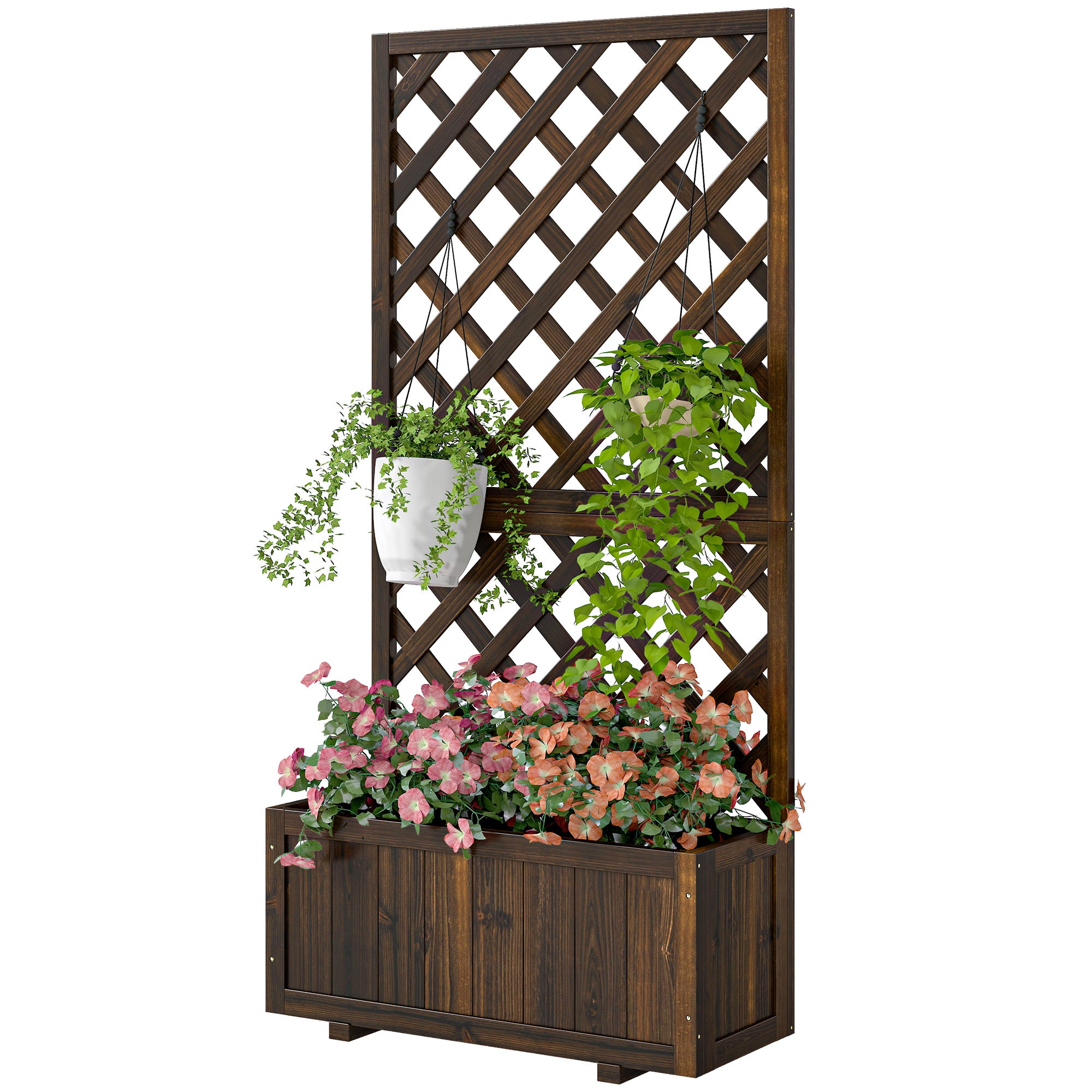 Wooden Raised Garden Bed, Raised Planter Box, Planter with Trellis for Climbing Plants Flowers