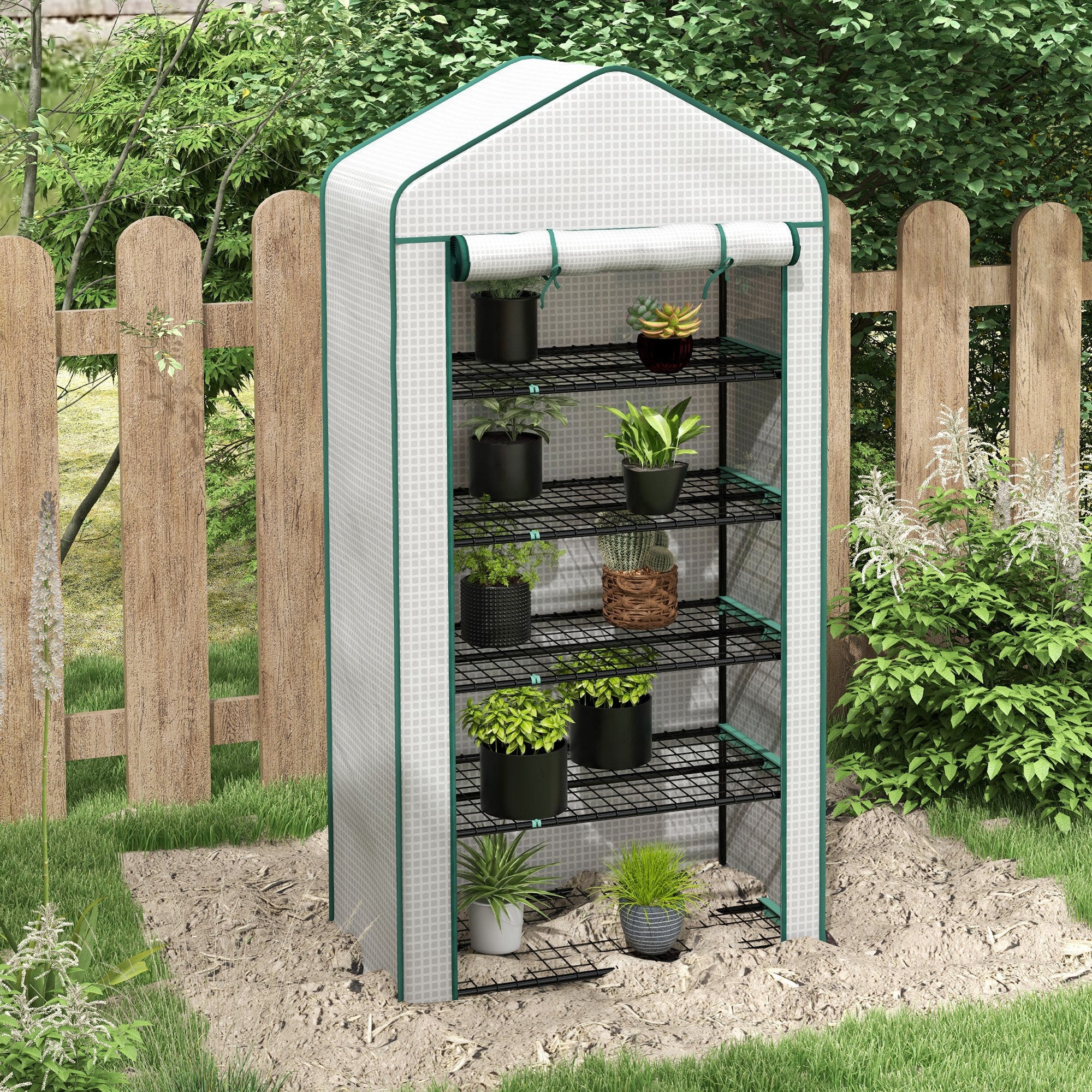 5 Tier Mini Greenhouse, Small Portable Greenhouse with PE Cover, Roll-Up Zippered Door, 76" x 35.4" x 19.3", Green