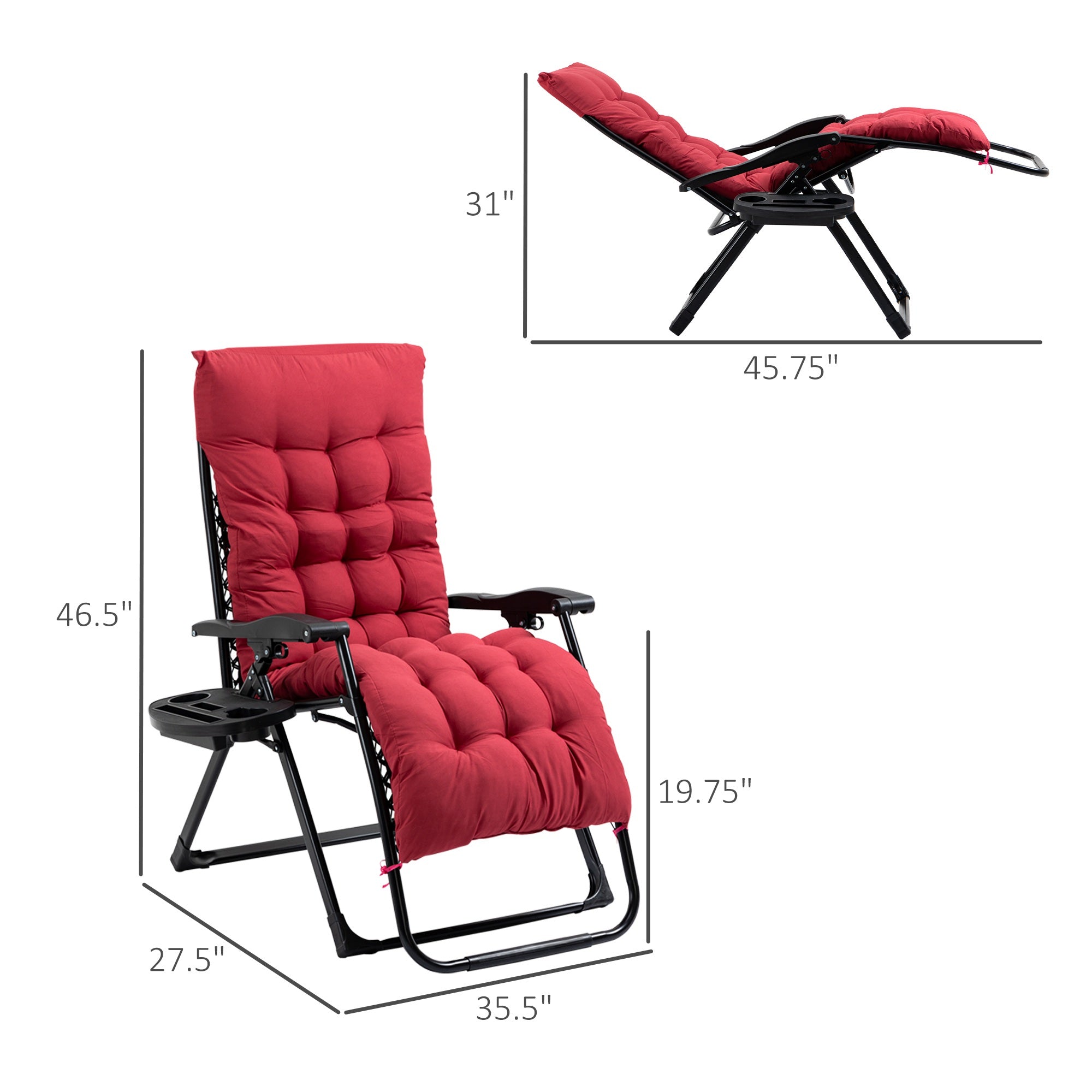 Padded Zero Gravity Chair, Folding Recliner Chair with Cup Holder Cushion