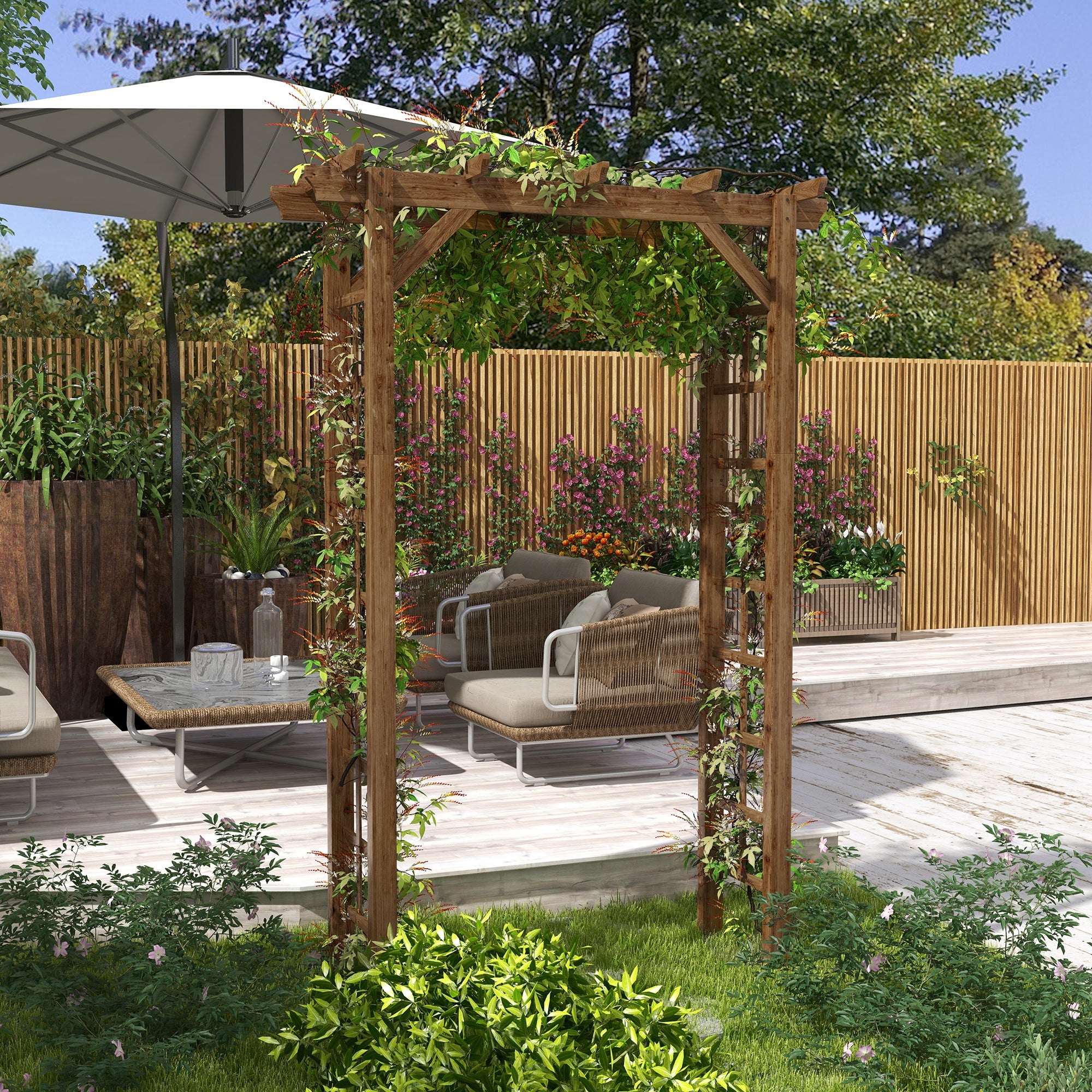 85" Wooden Garden Arbor for Wedding and Ceremony, Outdoor Garden Arch Trellis for Climbing Vines