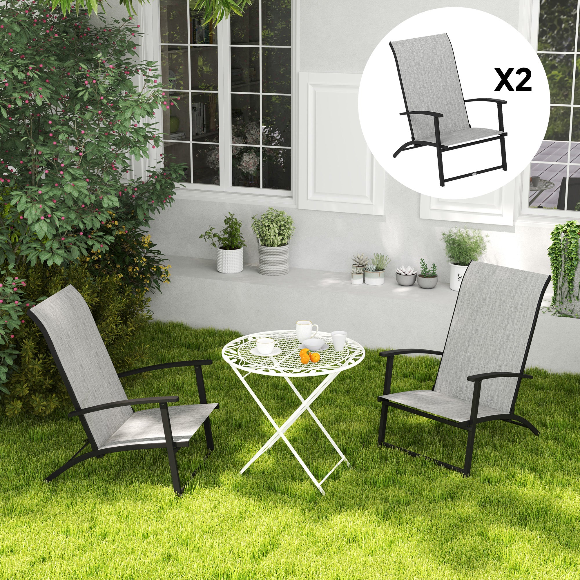 Set of 2 Outdoor Dining Chairs with High Back, Armrests, Folding Patio Chairs for Patio, Lawn, Camping