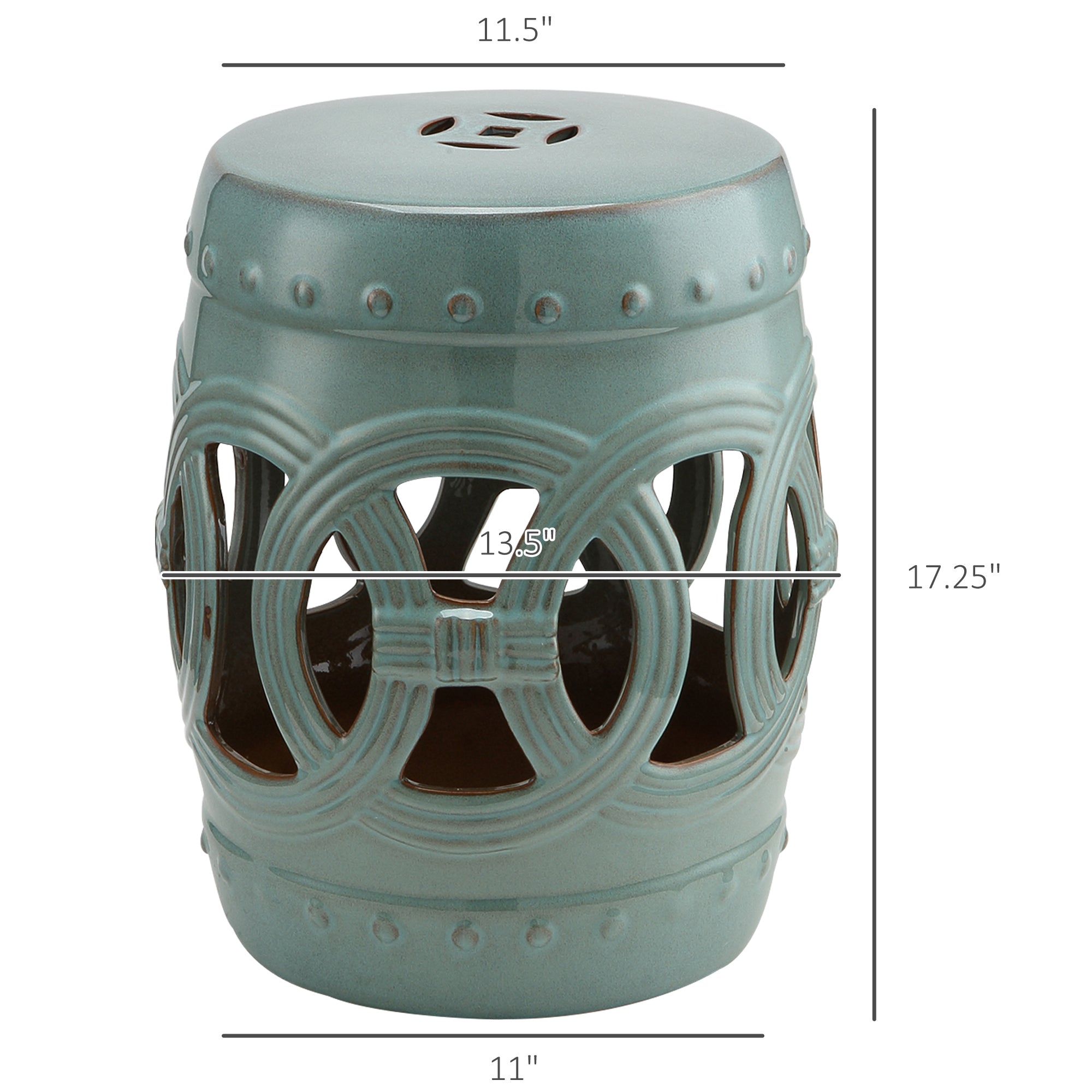 14" x 17" Ceramic Garden Stool with Double-Coin Knotted Ring Design & Strong Glazed Material, Decorative End Table, Home Collection