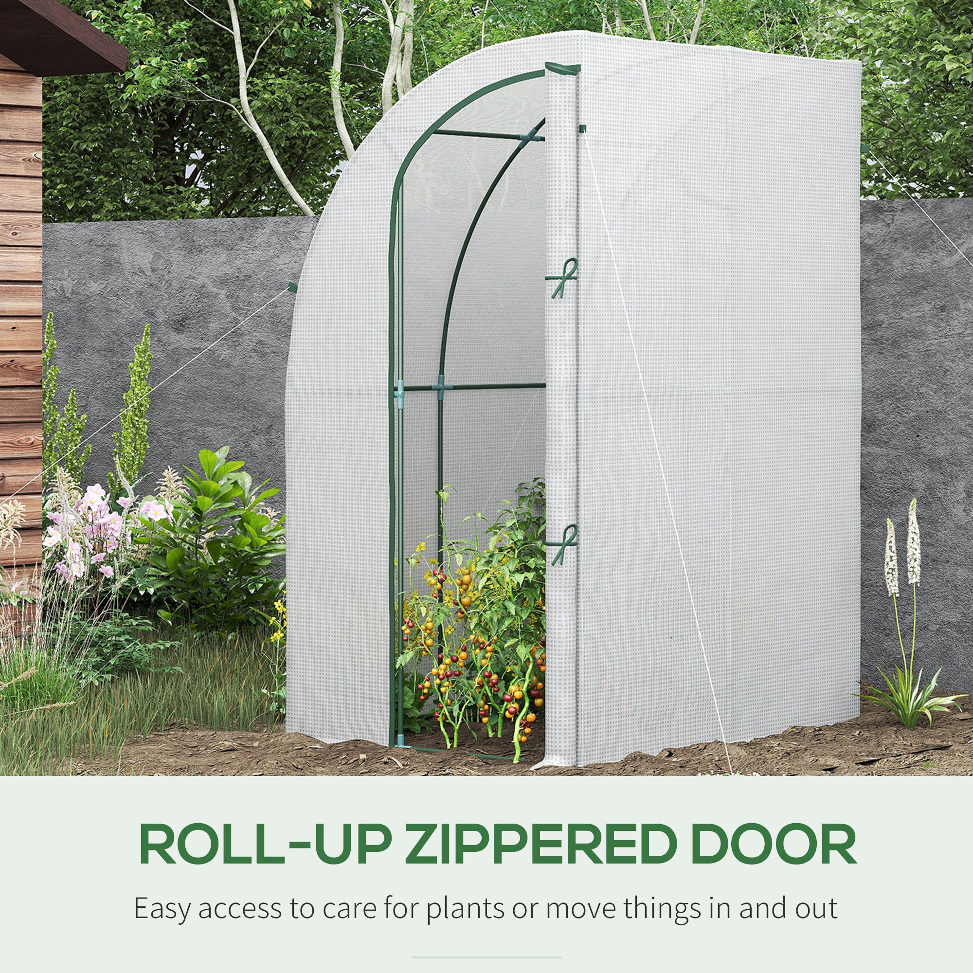 5' x 4' x 7' Outdoor Lean to Greenhouse, Walk-In Green House Plant Nursery with Roll-up Window, PE Cover, White