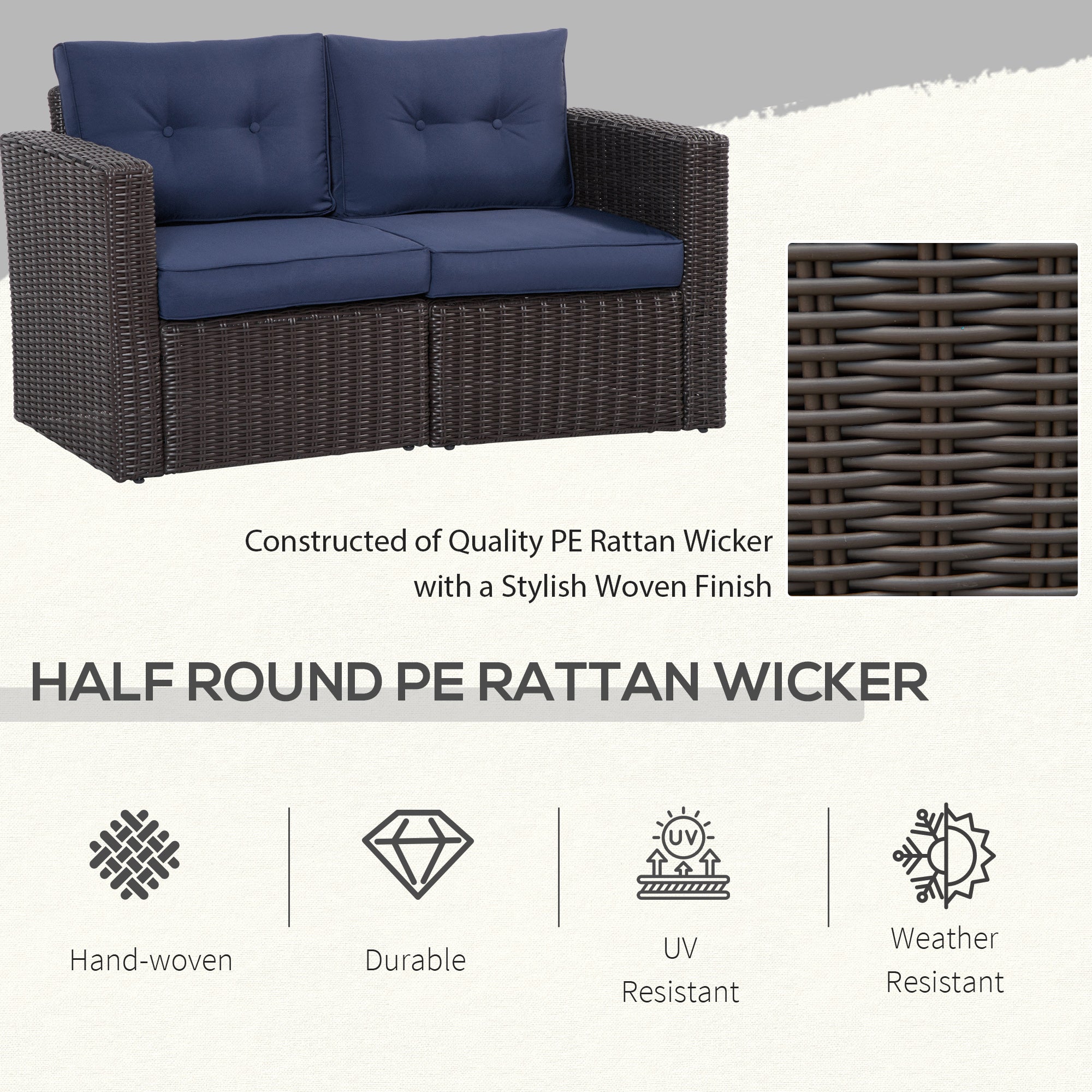 2 Piece Patio Wicker Corner Sofa Set, Outdoor PE Rattan Furniture, with Curved Armrests and Padded Cushions for Balcony, Garden, or Lawn