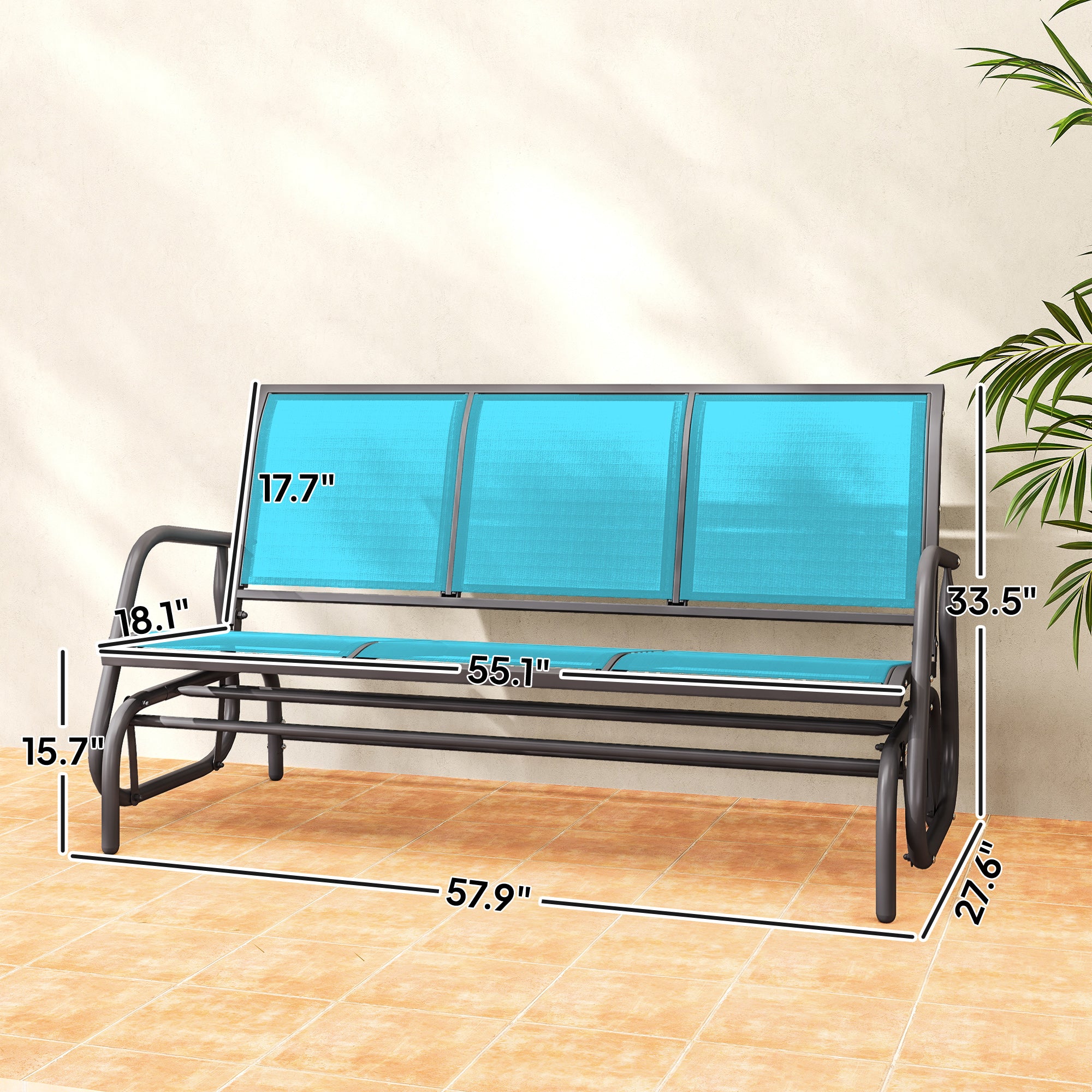 3-Person Outdoor Patio Glider Bench, Porch Glider Swing with 3 Seats, Breathable Mesh Fabric, Metal Frame