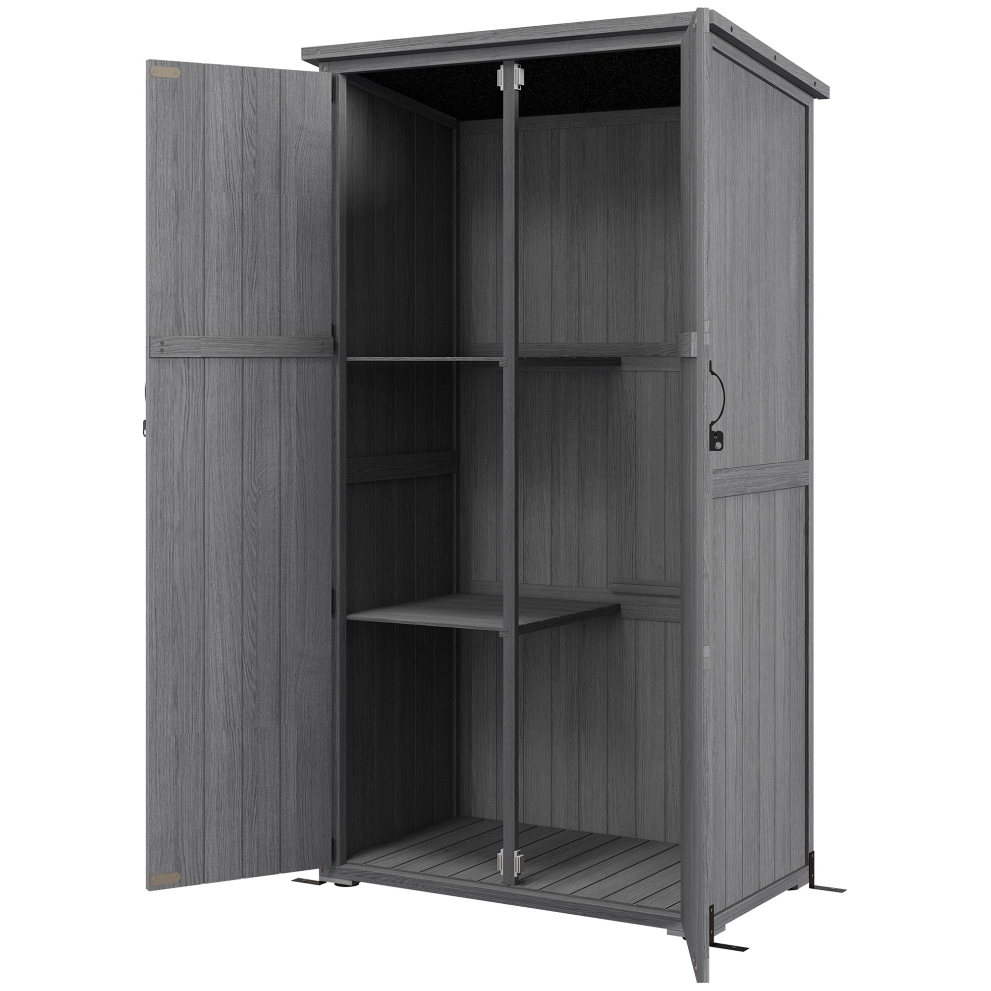 Wooden Outdoor Storage Cabinet Garden Shed with Waterproof Asphalt Roof and Lockable Doors