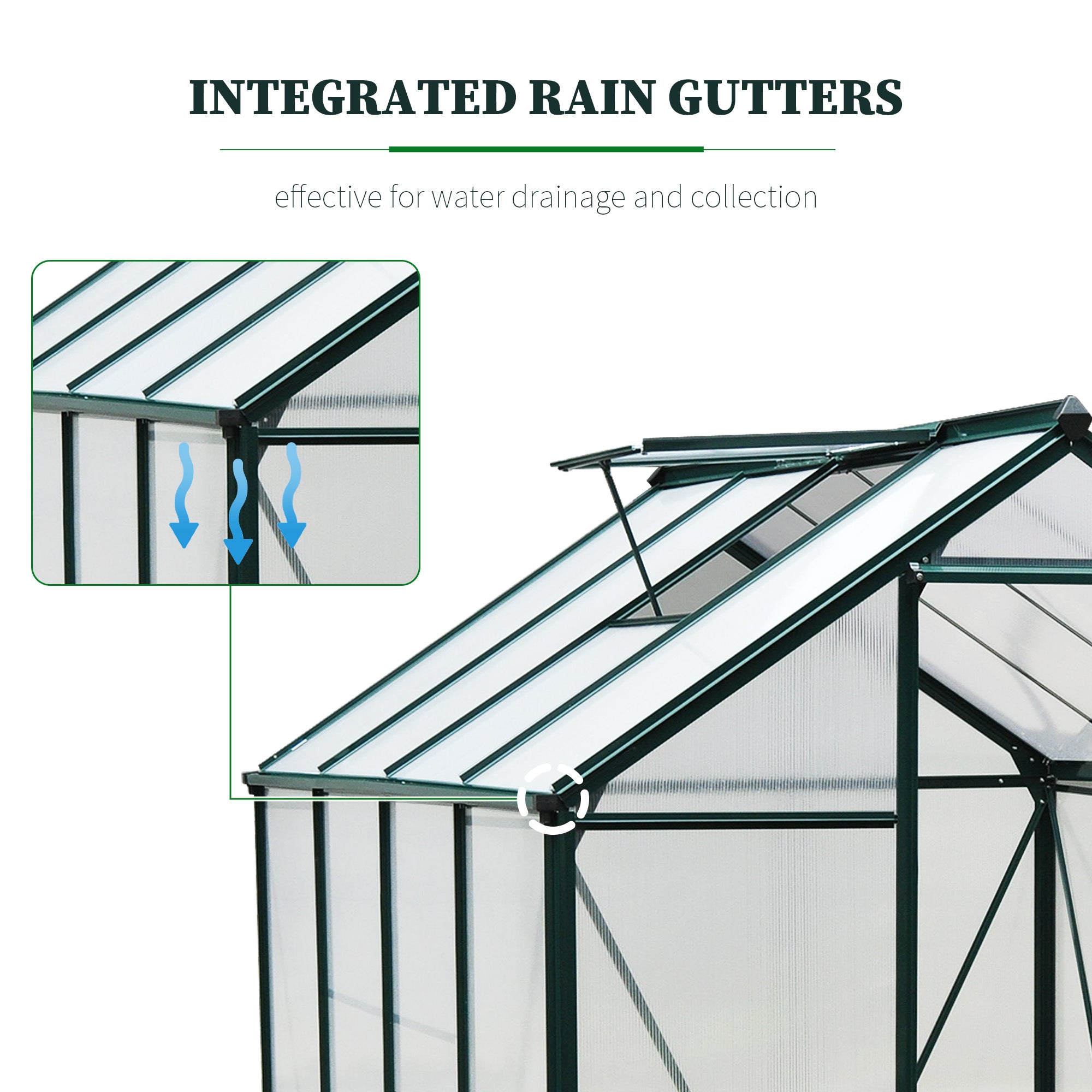 Greenhouse for Outdoors, Polycarbonate Greenhouse with Rain Gutter and Roof Vent, Aluminum Walk-in Green House for Patio Backyard Garden