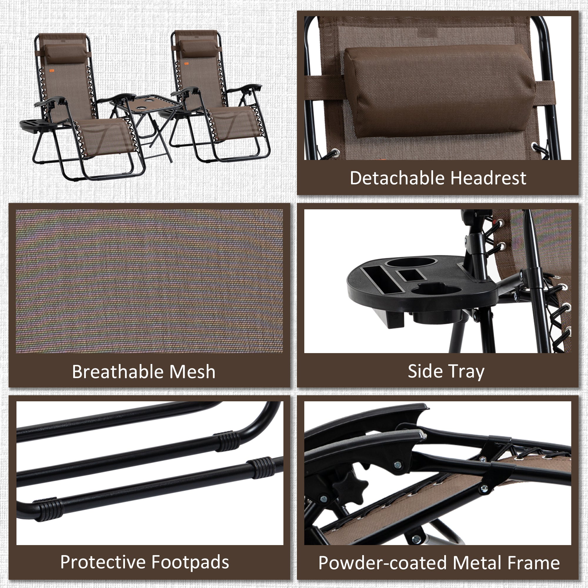 Zero Gravity Chair Set with Side Table, Folding Reclining Chair with Cupholders & Pillows, Adjustable Lounge Chairs for Pool, Backyard, Lawn, Beach