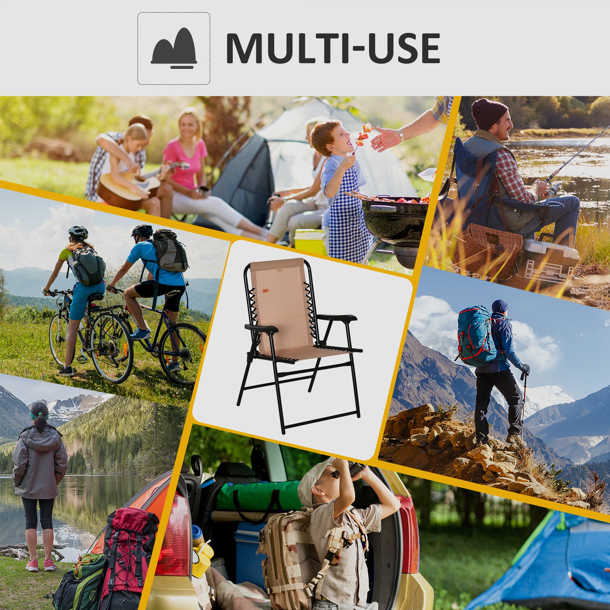 Patio Folding Chair, Sling Suspension Chair for Deck, Camping, Sports Events, Patio, Beach & Pool, Space Saving