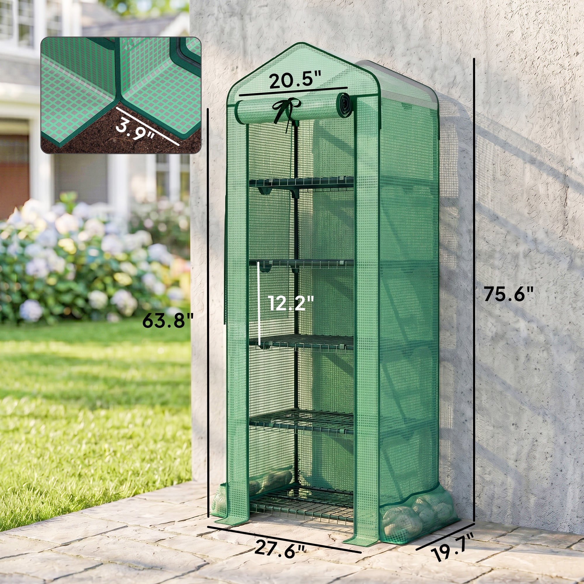 Mini Greenhouse with Screen Roof, 5 Tier Portable Small Greenhouse with High Strength PE Cover