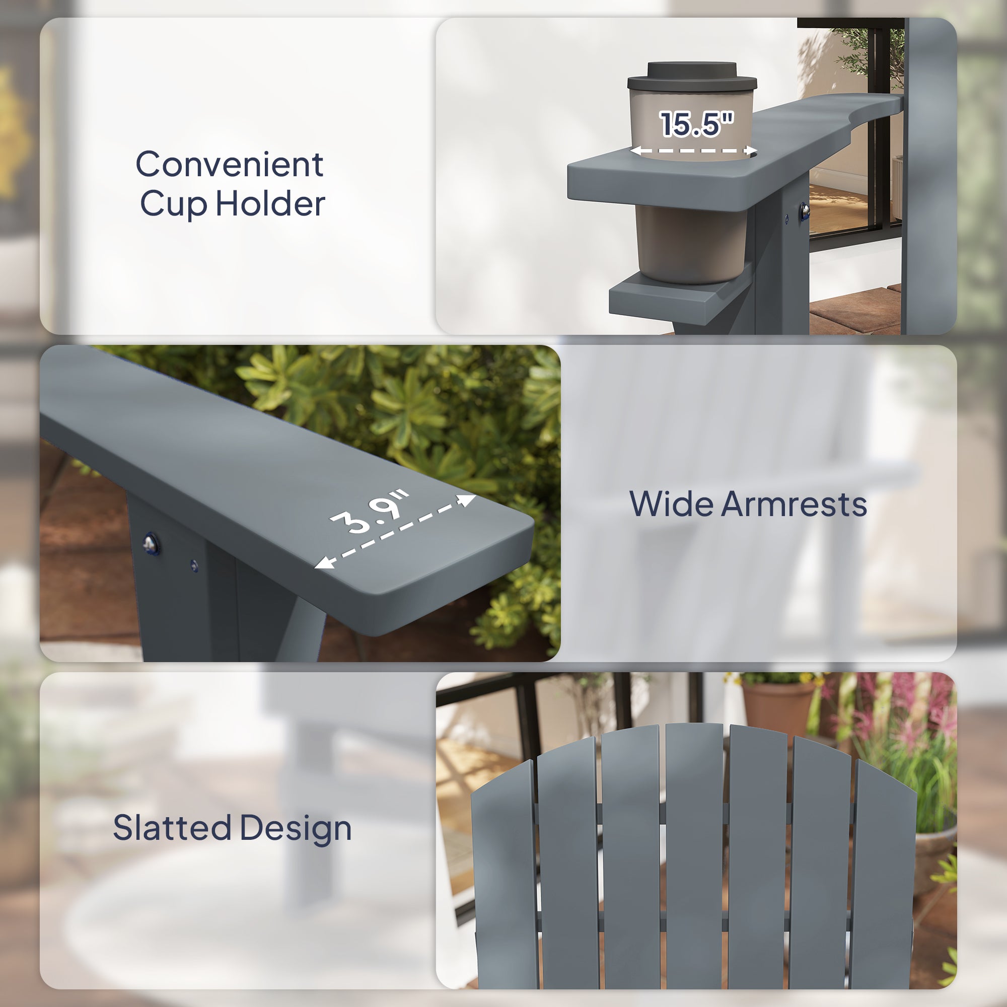 Oversized Adirondack Chair, Outdoor Fire Pit and Porch Seating, Classic Log Lounge w/ Built-in Cupholder