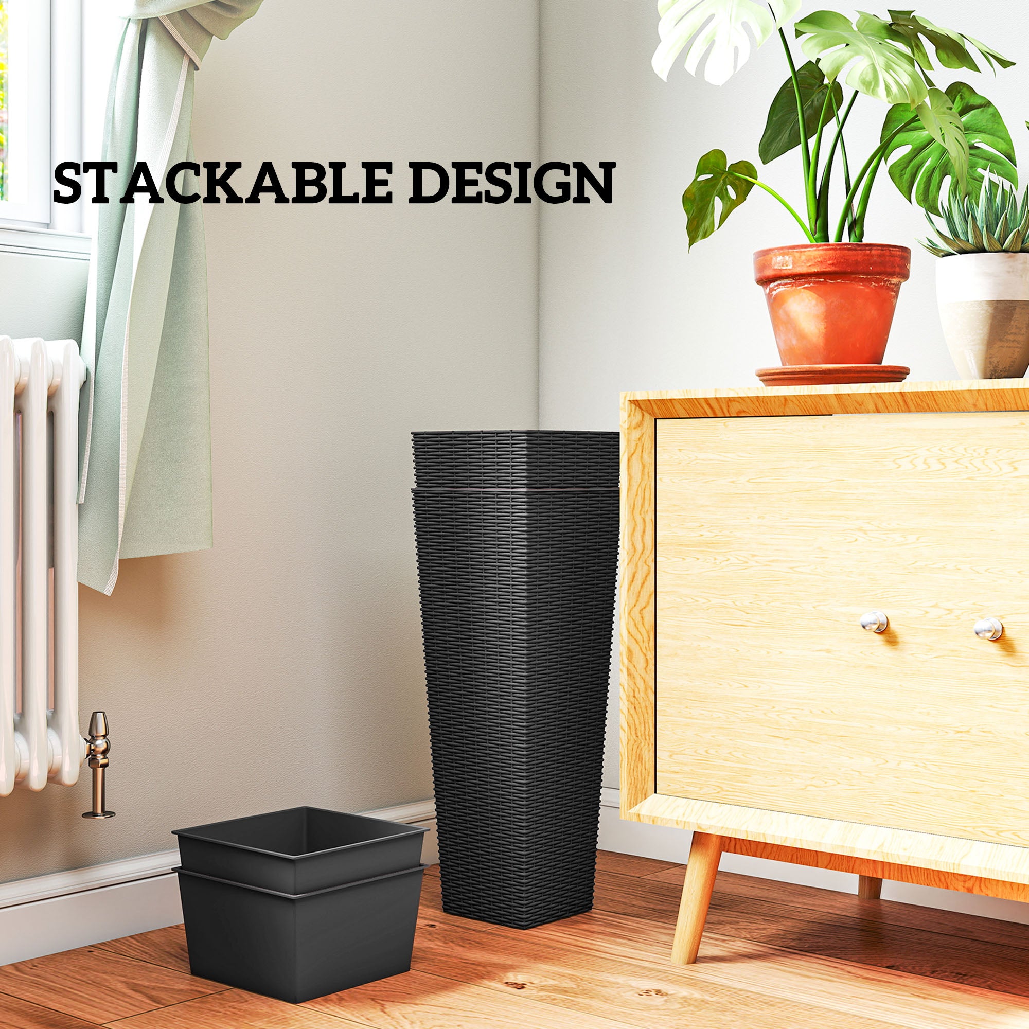 23.6 Inch Tall Planters for Outdoor Plants, Set of 2 Plastic Flower Pots with Drainage Holes