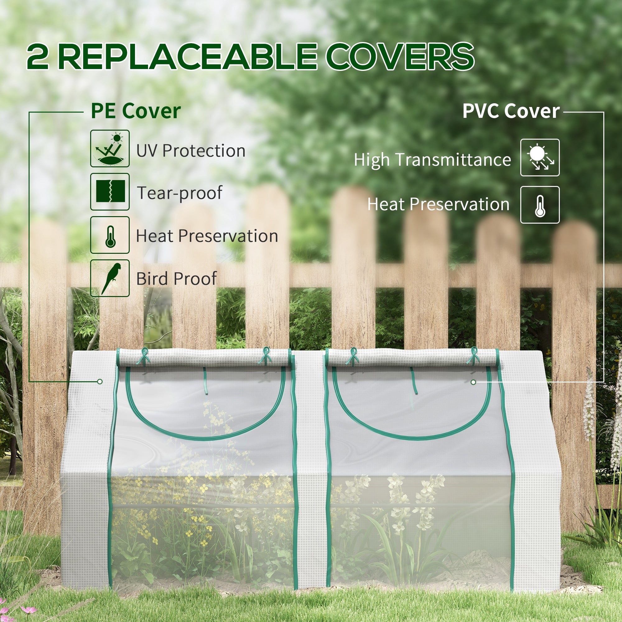 6' x 3' x 3' Portable Greenhouse, Garden Hot House with Two PE/PVC Covers and 2 Roll Up Windows