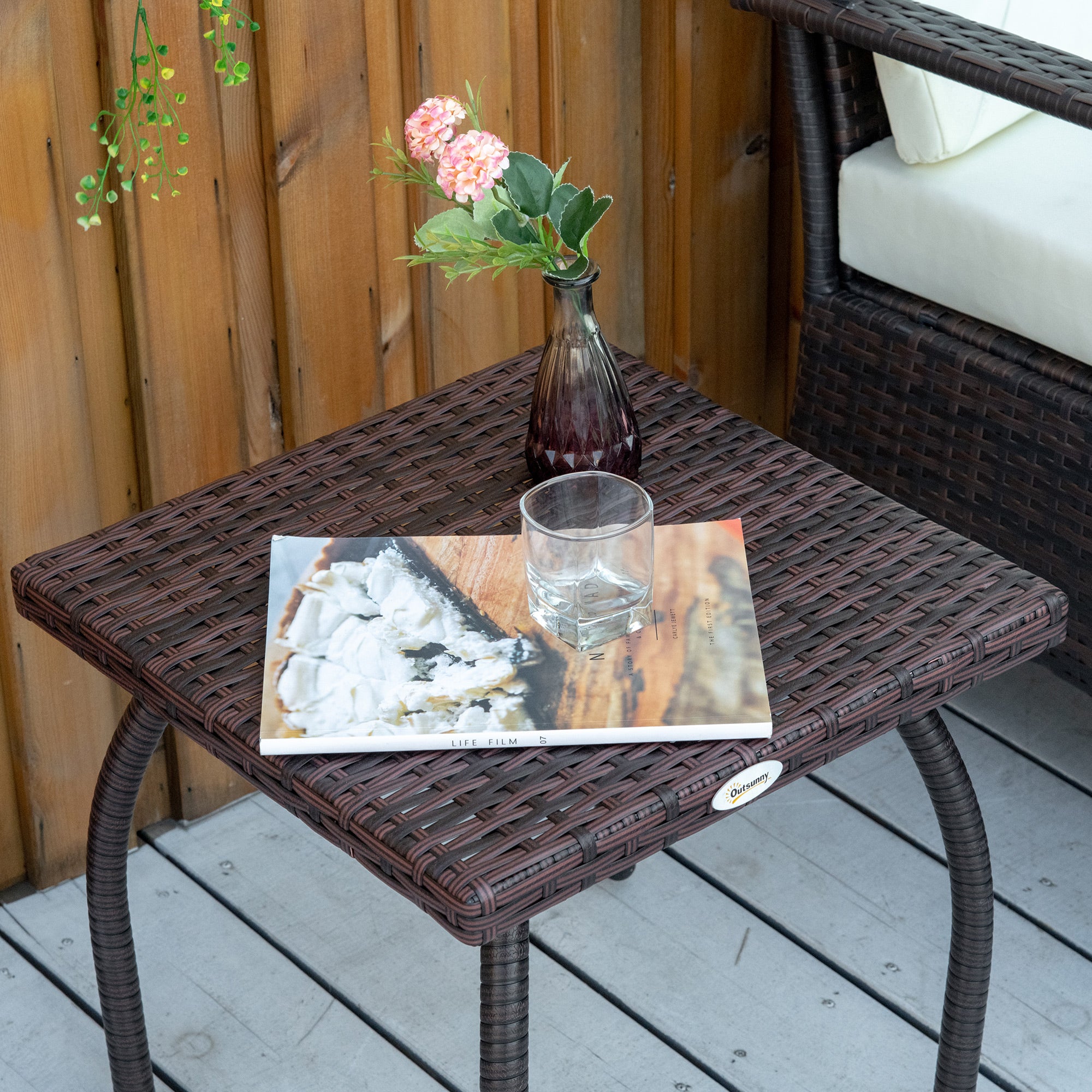 Outdoor PE Wicker Side Table, Small Square Rattan End Table, All-Weather Material Coffee Table for Garden, Balcony, Backyard