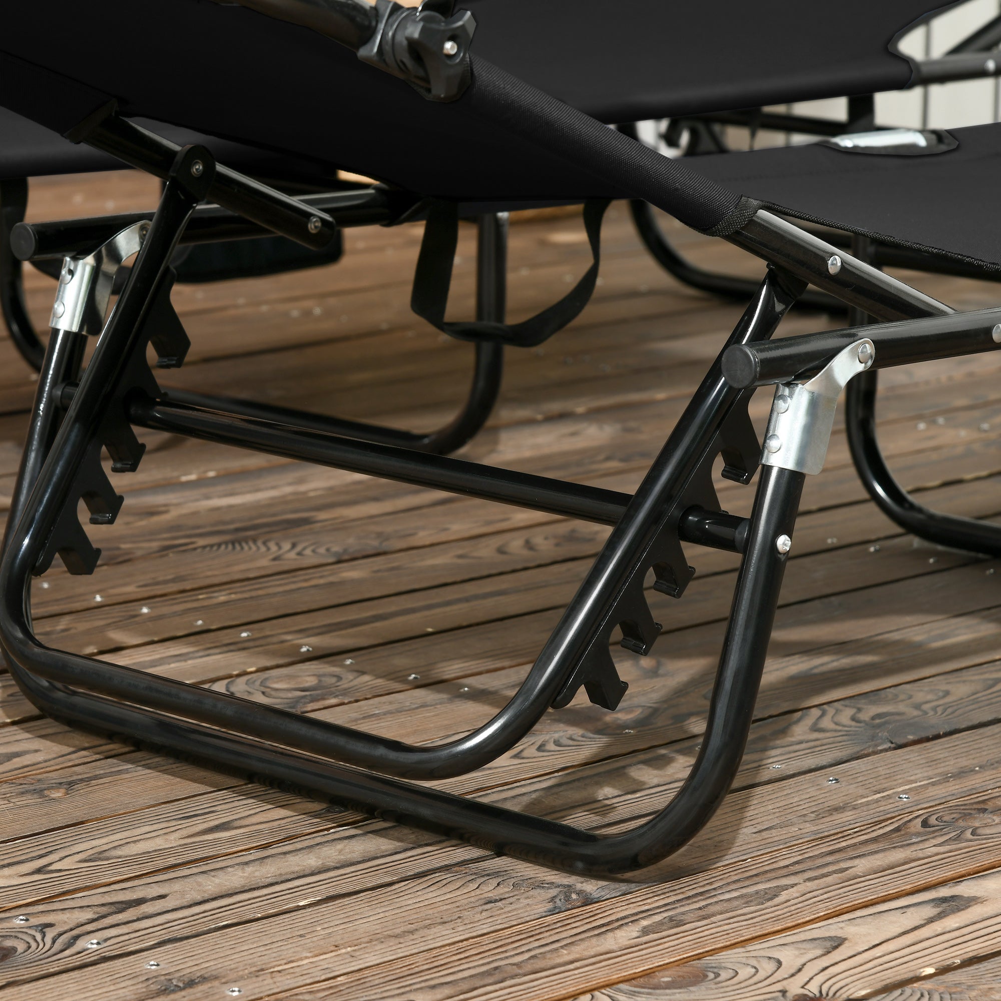 Chaise Pool Lounge Chairs Set of 2, Outdoor Sun Tanning Chairs, Reclining Back, Steel Frame and Side Pocket