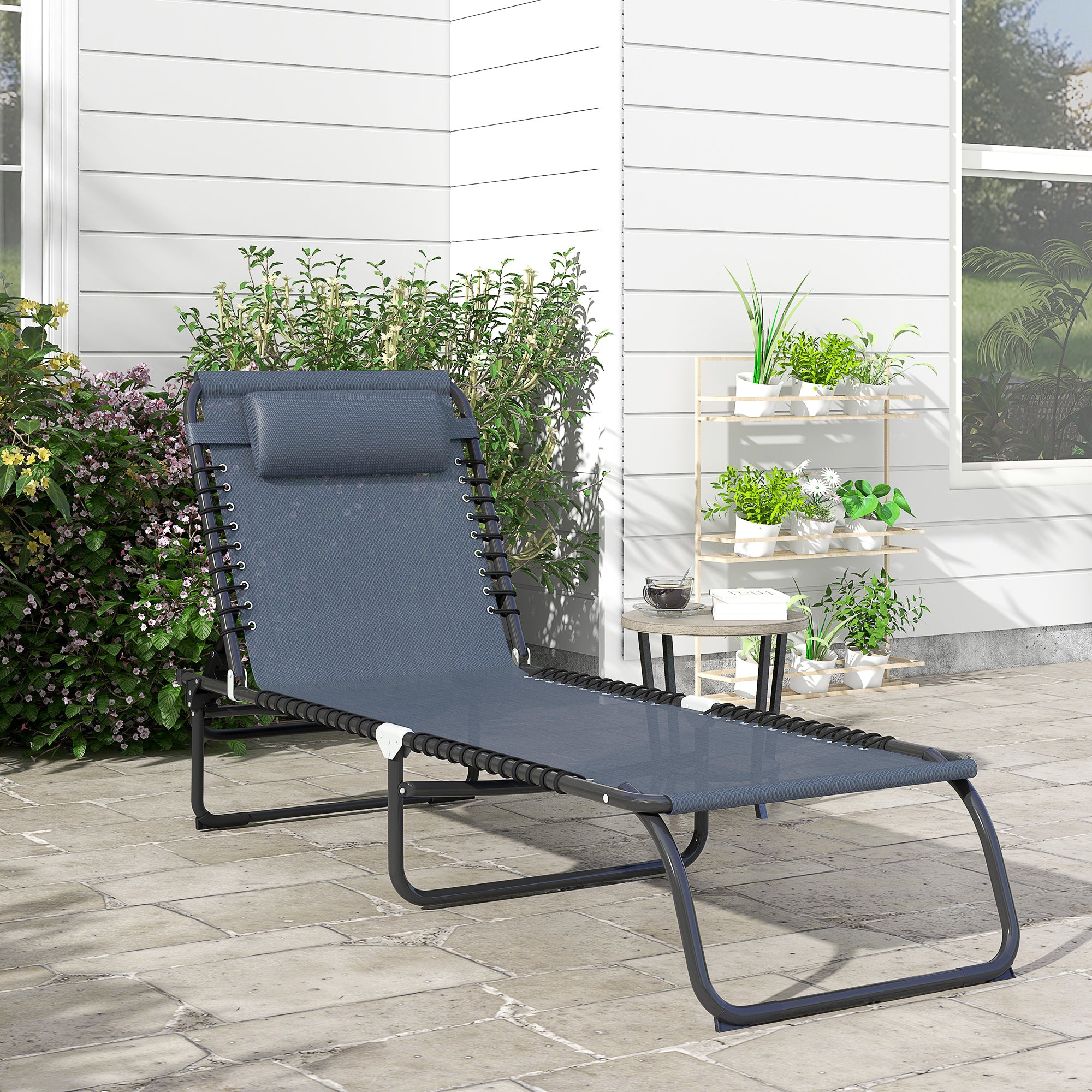 Foldable Chaise Lounge, 3-Position Reclining Back, Portable design and Breathable Mesh for Poolside, Camping, Hiking