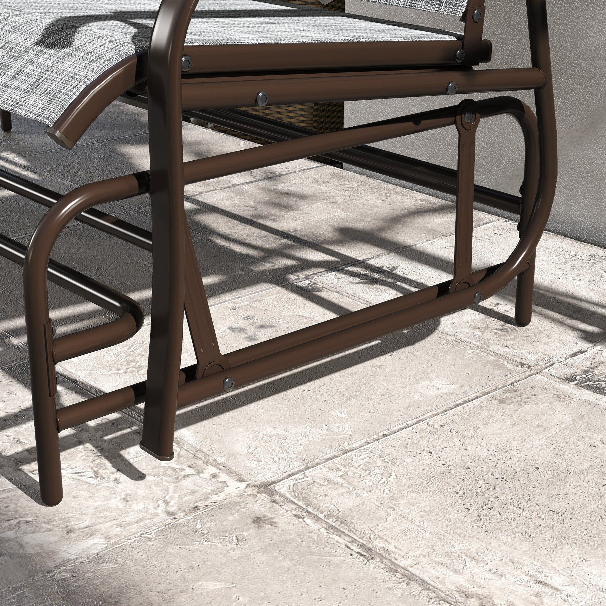 Outdoor 2-Person Glider Bench, Outside Glider Swing Chair Loveseat with Table, Steel Frame