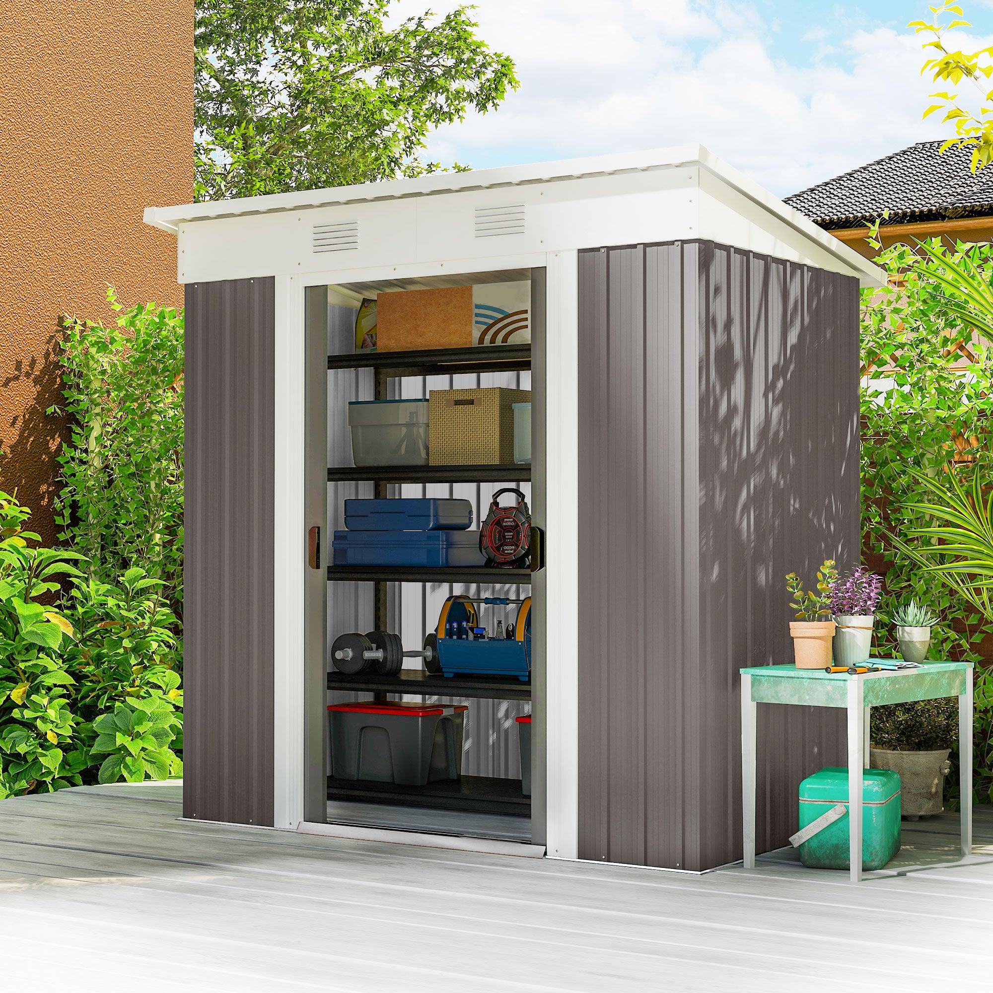 6' x 4' Metal Garden Shed, Backyard Tool Storage Shed with Dual Locking Doors, 2 Air Vents and Steel Frame, Gray