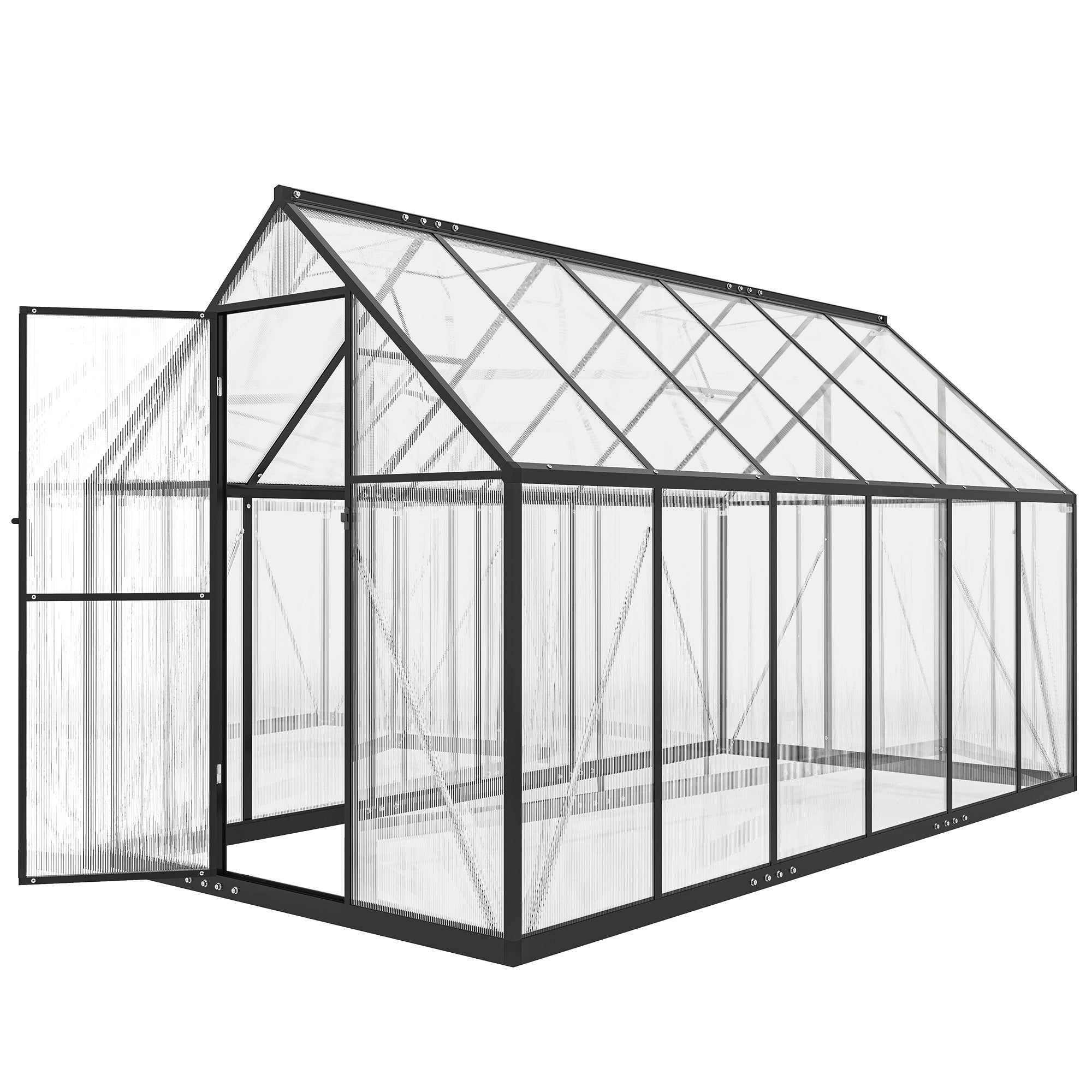Polycarbonate Greenhouse with Swing Door and Two Adjustable Roof Vents, Aluminum Walk-in Greenhouse, 11x6 ft