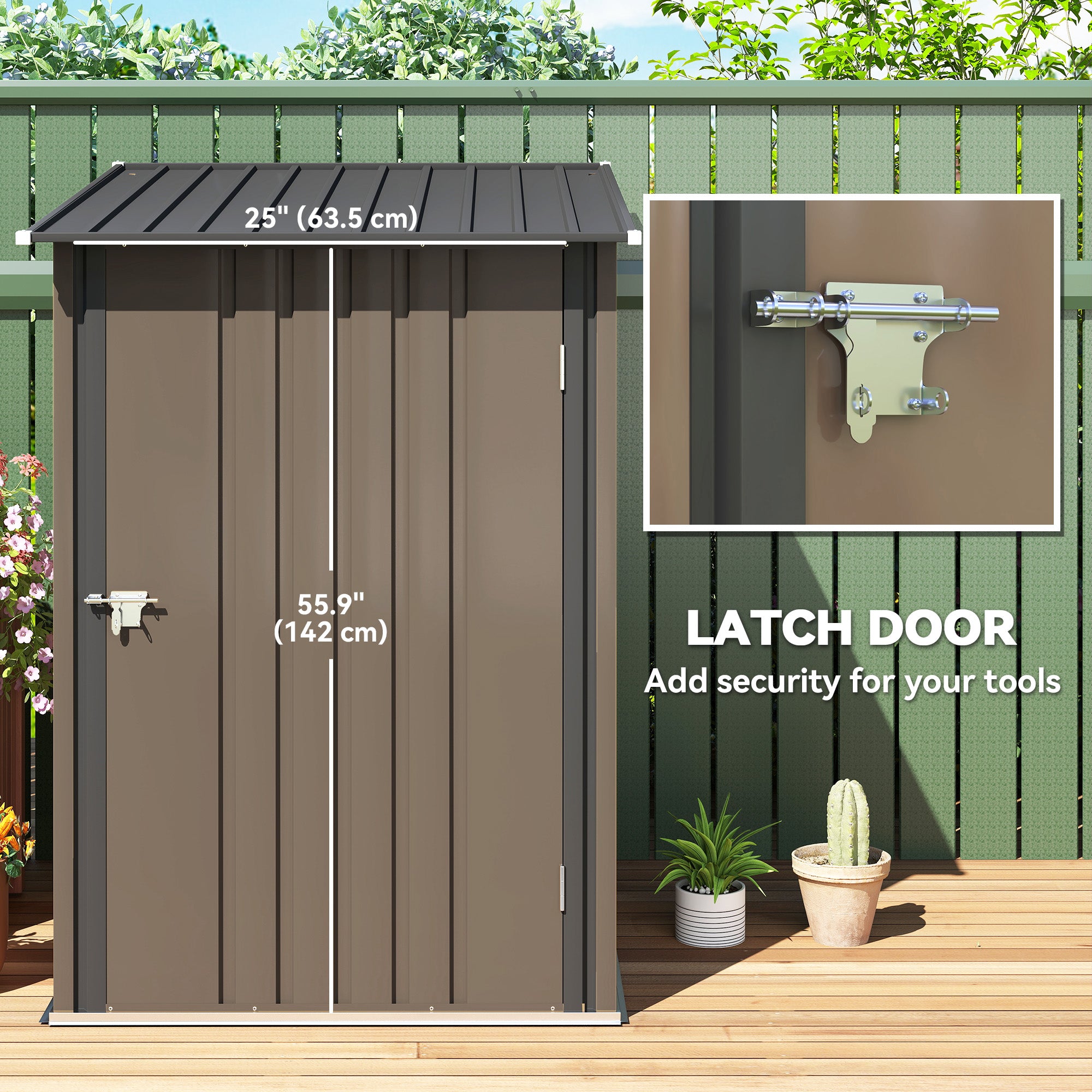 Outdoor 3.3' x 3.4' Lean-to Garden Storage Shed, Galvanized Steel Tool House with Lockable Door for Patio