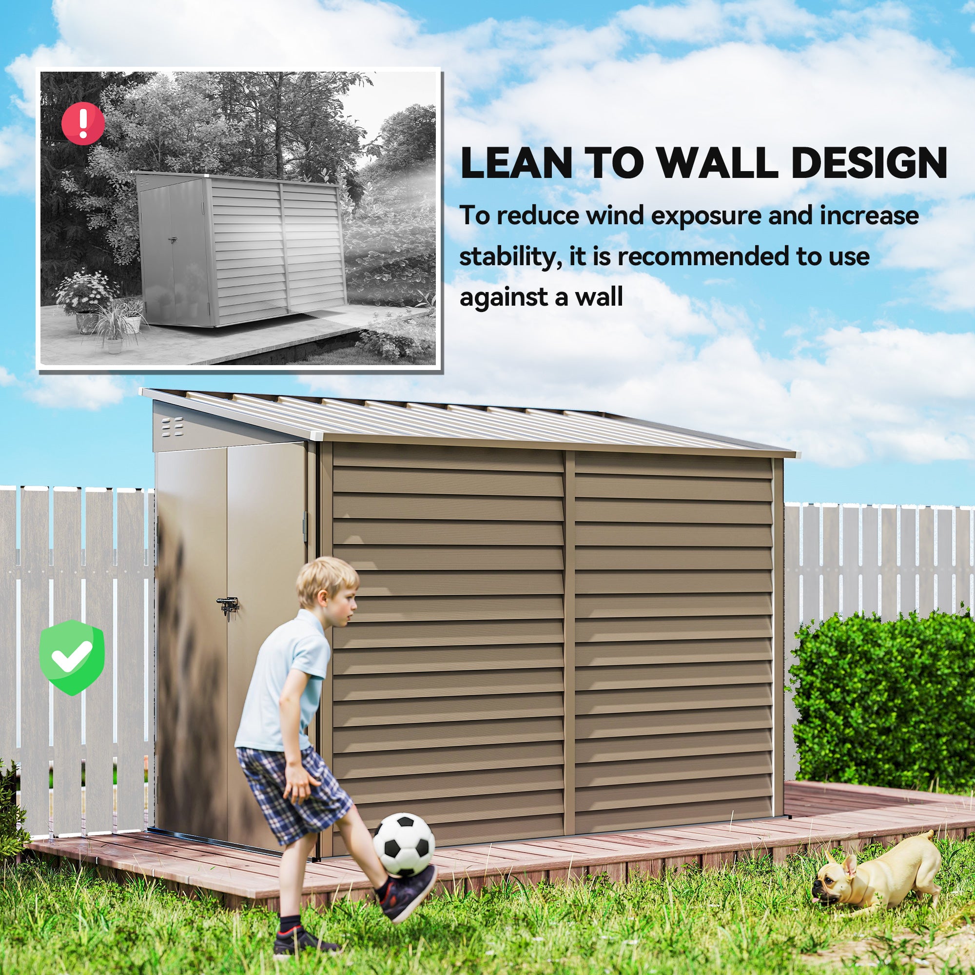 4.6' x 9' Outdoor Storage Shed, Lean to Metal Shed with Foundation Kit, Lockable Doors and Gloves for Patio, Lawn
