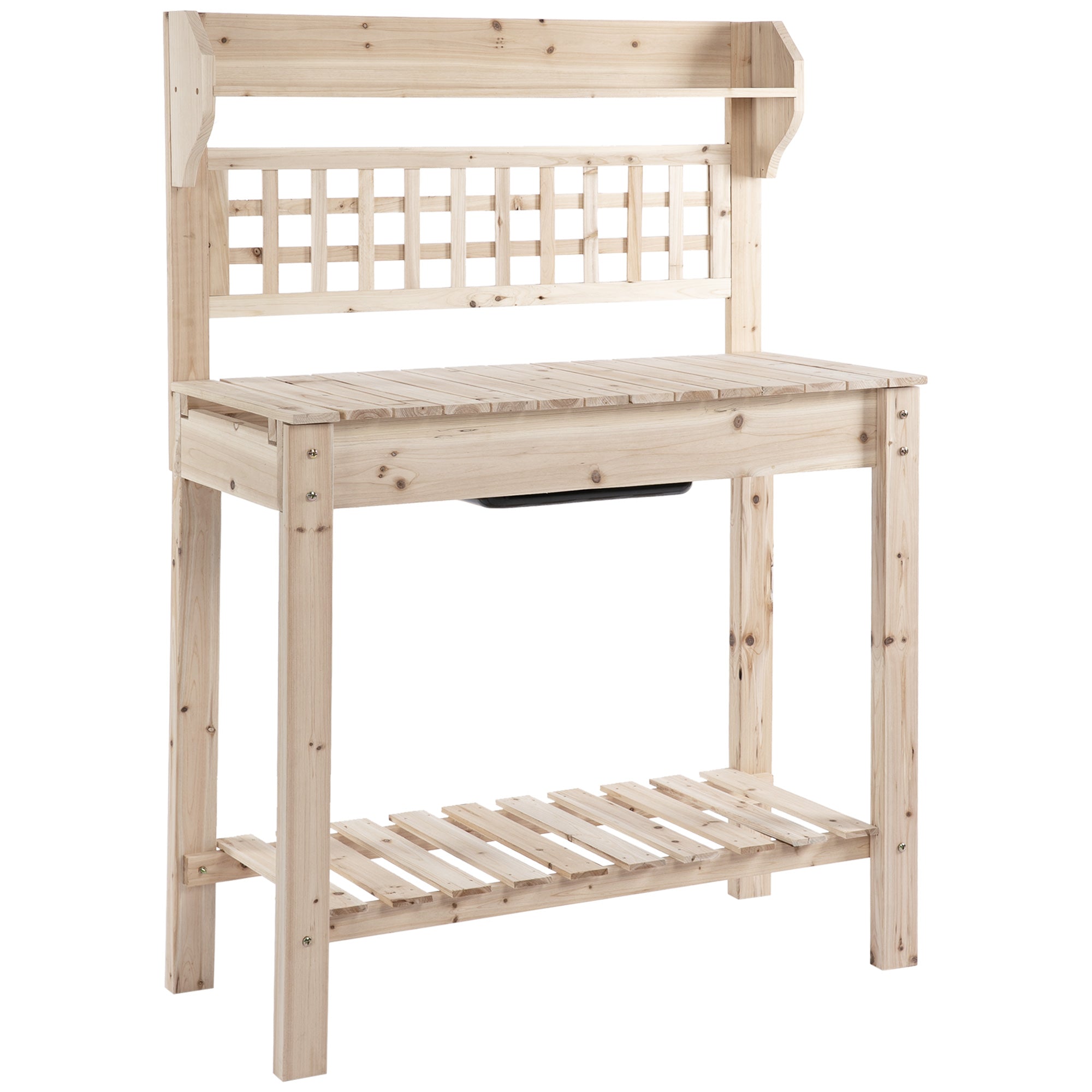 Outdoor Potting Bench Table, Wooden Workstation with Sliding Tabletop, Storage Shelf and Dry Sink, for Greenhouse, Garden, Patio