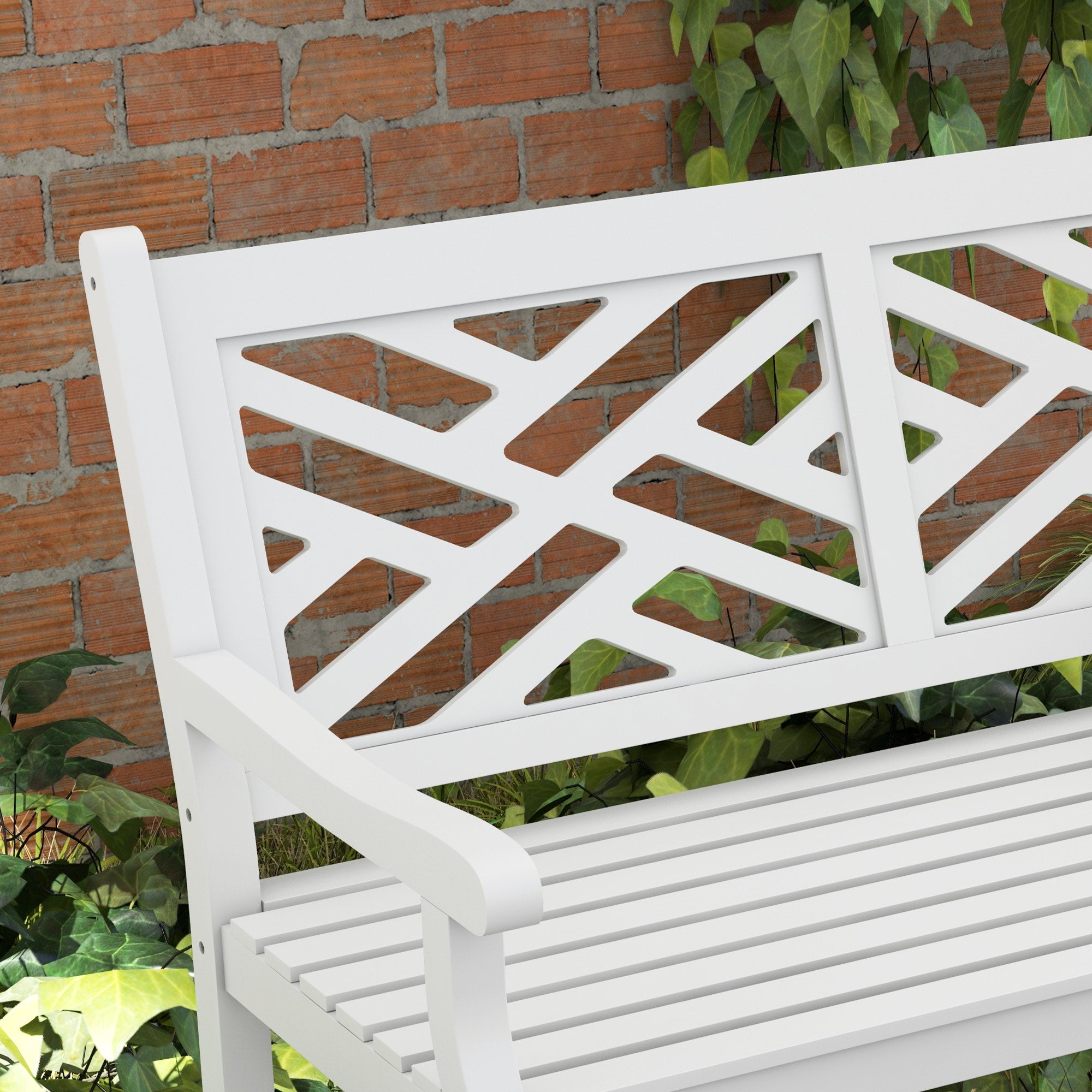 Outdoor Garden Bench, Wooden Frame Patio Bench with Geometric Pattern, 43.25 Inch Weatherproof 2-Person Love Seat for Garden, Lawn, Porch, Yard, Work Entryway
