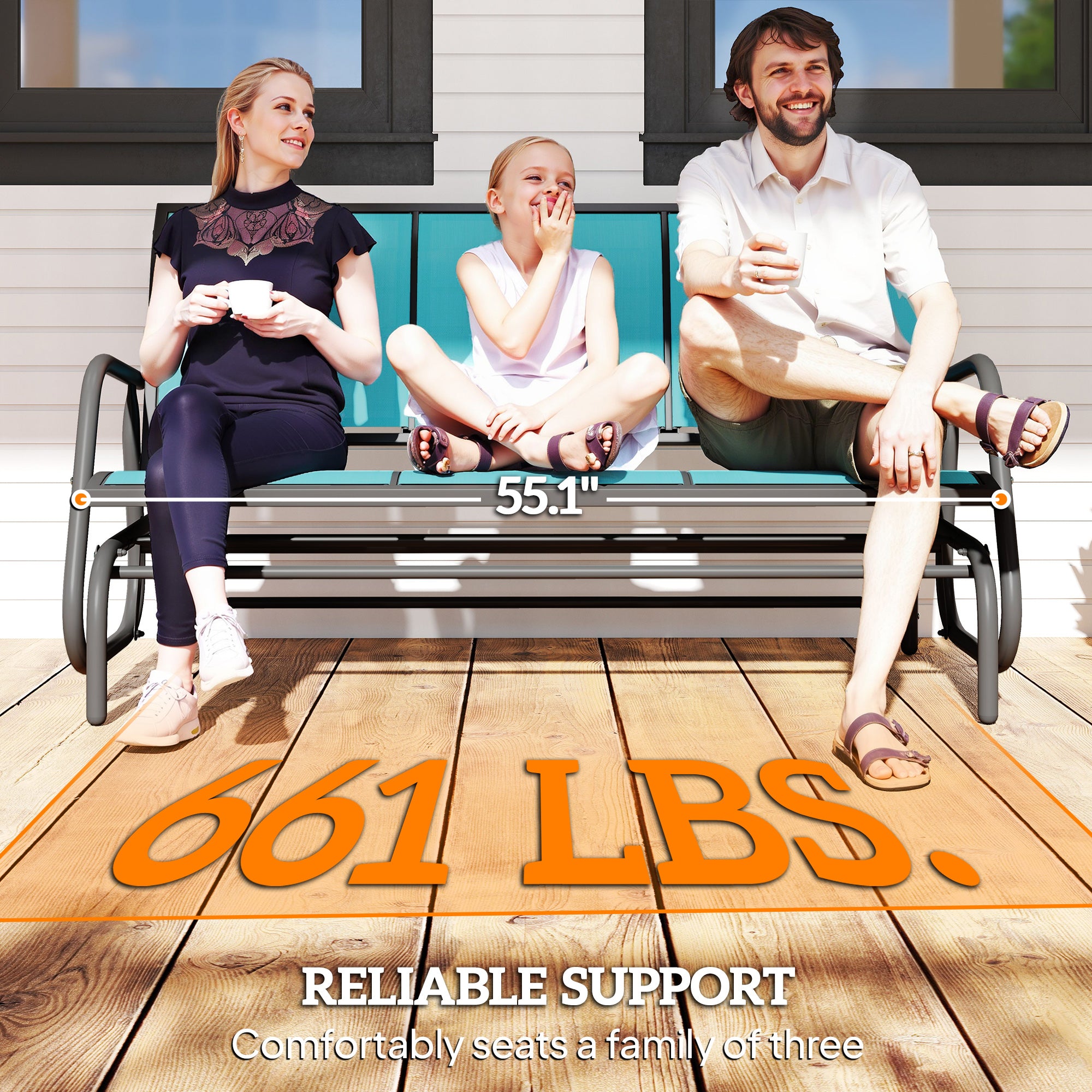 3-Person Outdoor Patio Glider Bench, Porch Glider Swing with 3 Seats, Breathable Mesh Fabric, Metal Frame