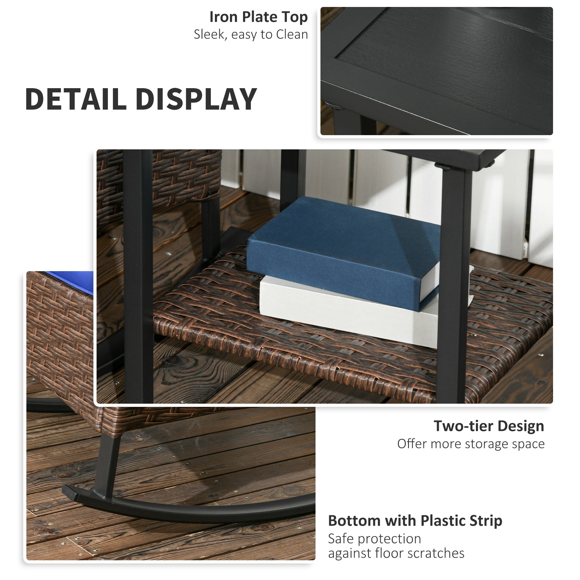 3 Piece Patio Rocking Chair Set, Outdoor Wicker Bistro Set with 2 Oversize Cushioned Porch Rockers and 2 Tier Coffee Table for Garden, Backyard