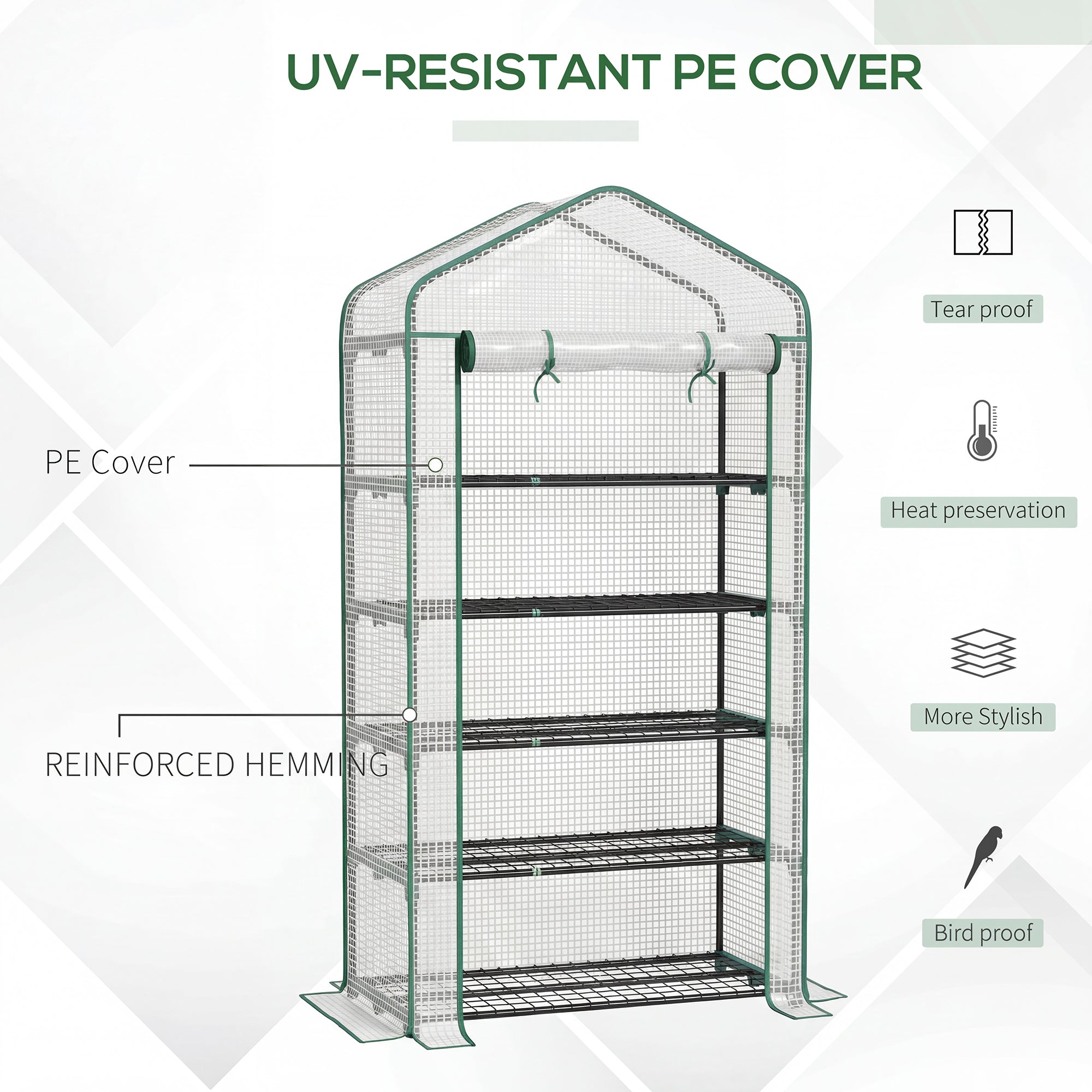 5 Tier Mini Greenhouse, Small Portable Greenhouse with PE Cover, Roll-Up Zippered Door, 76" x 35.4" x 19.3"