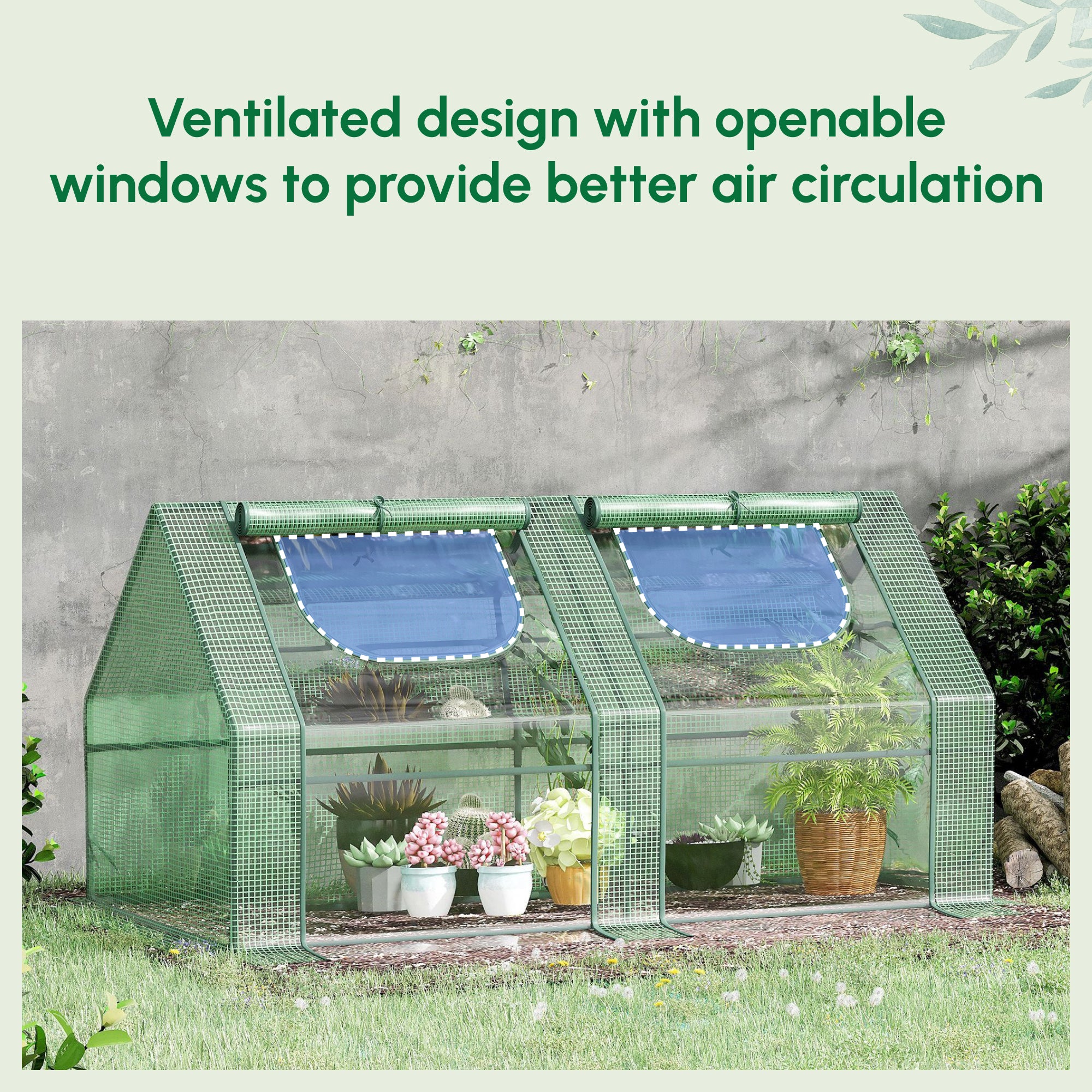 6' x 3' x 3' Portable Greenhouse, Garden Hot House with Two PE/PVC Covers and 2 Roll Up Windows