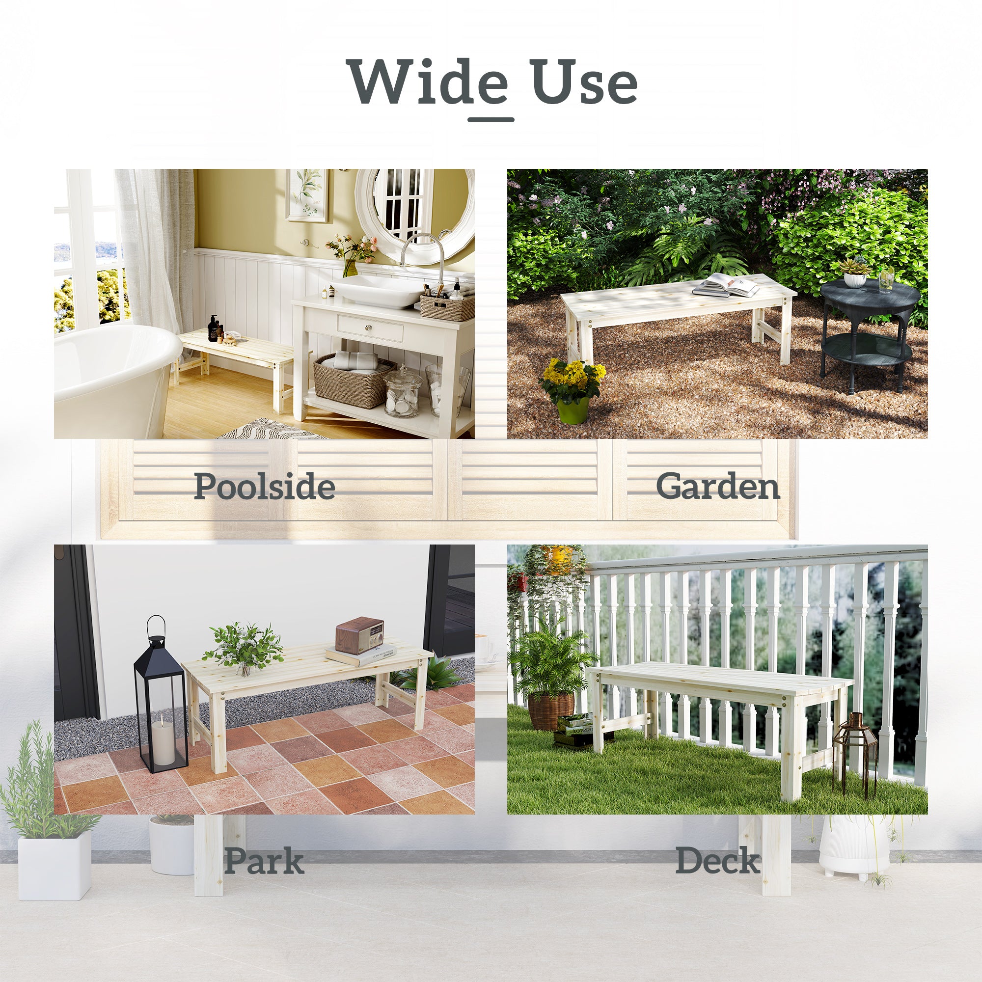 2-Seat Wood Garden Bench, Patio Bench Outdoor Bench with Slatted Seat, Backless Front Porch Bench for Park, Garden, Poolside, Deck