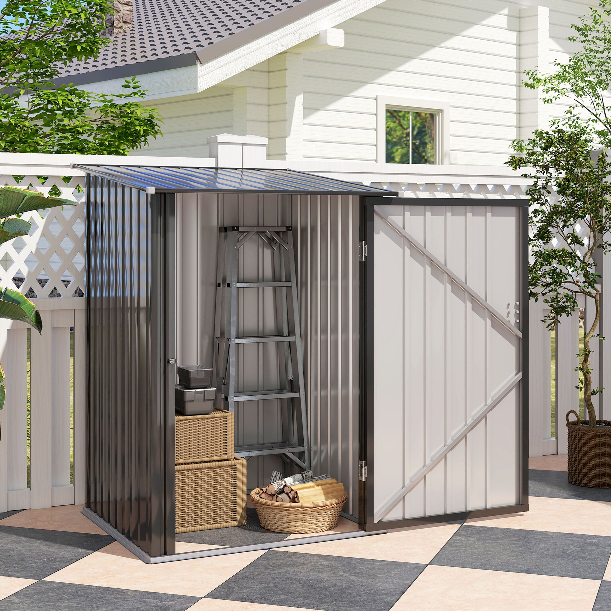 Small Metal Garden Shed, 3.3' x 3.4', Galvanized Steel, Lockable Tool Shed for Patio, Backyard, Lawn, Dark Gray