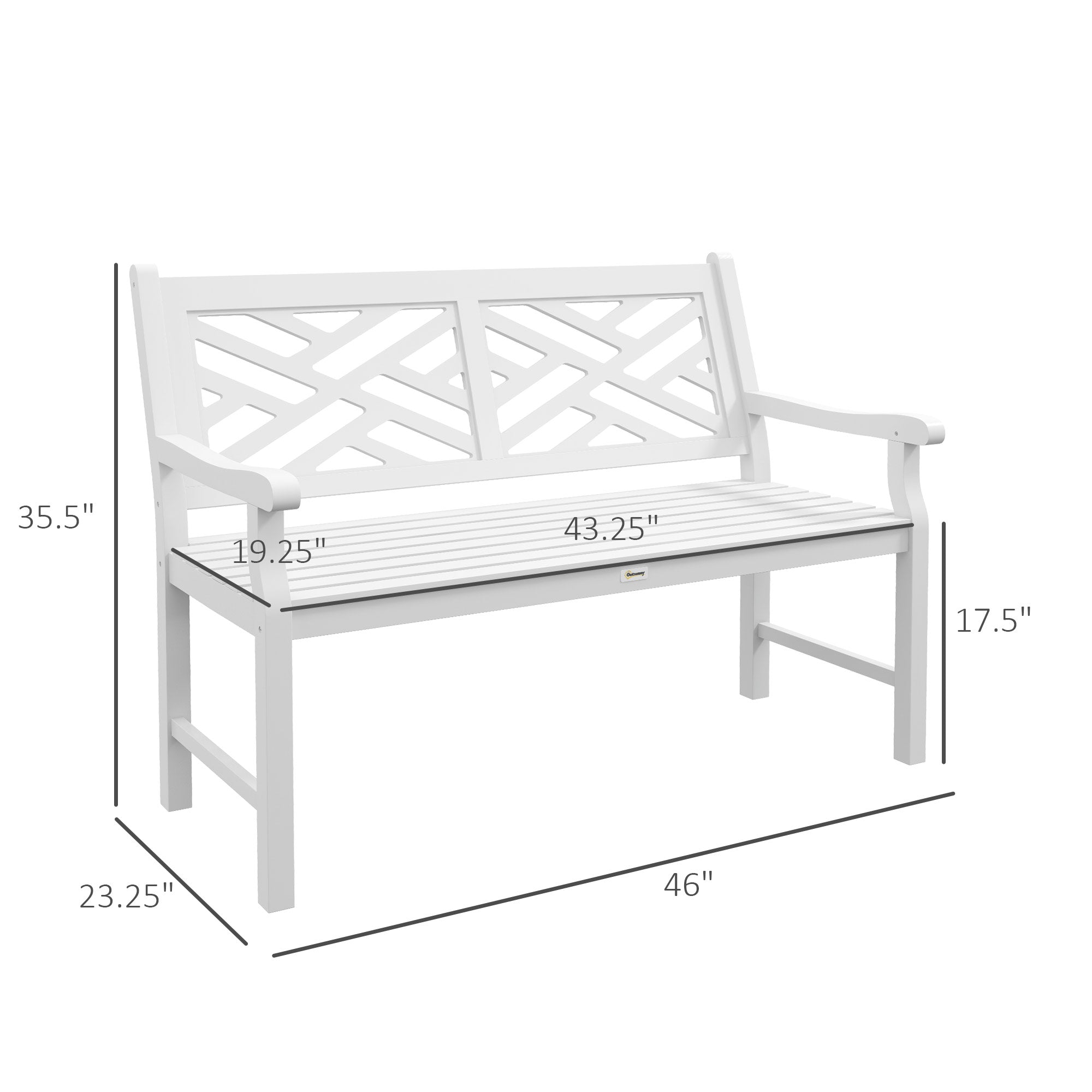 Outdoor Garden Bench, Wooden Frame Patio Bench with Geometric Pattern, 43.25 Inch Weatherproof 2-Person Love Seat for Garden, Lawn, Porch, Yard, Work Entryway
