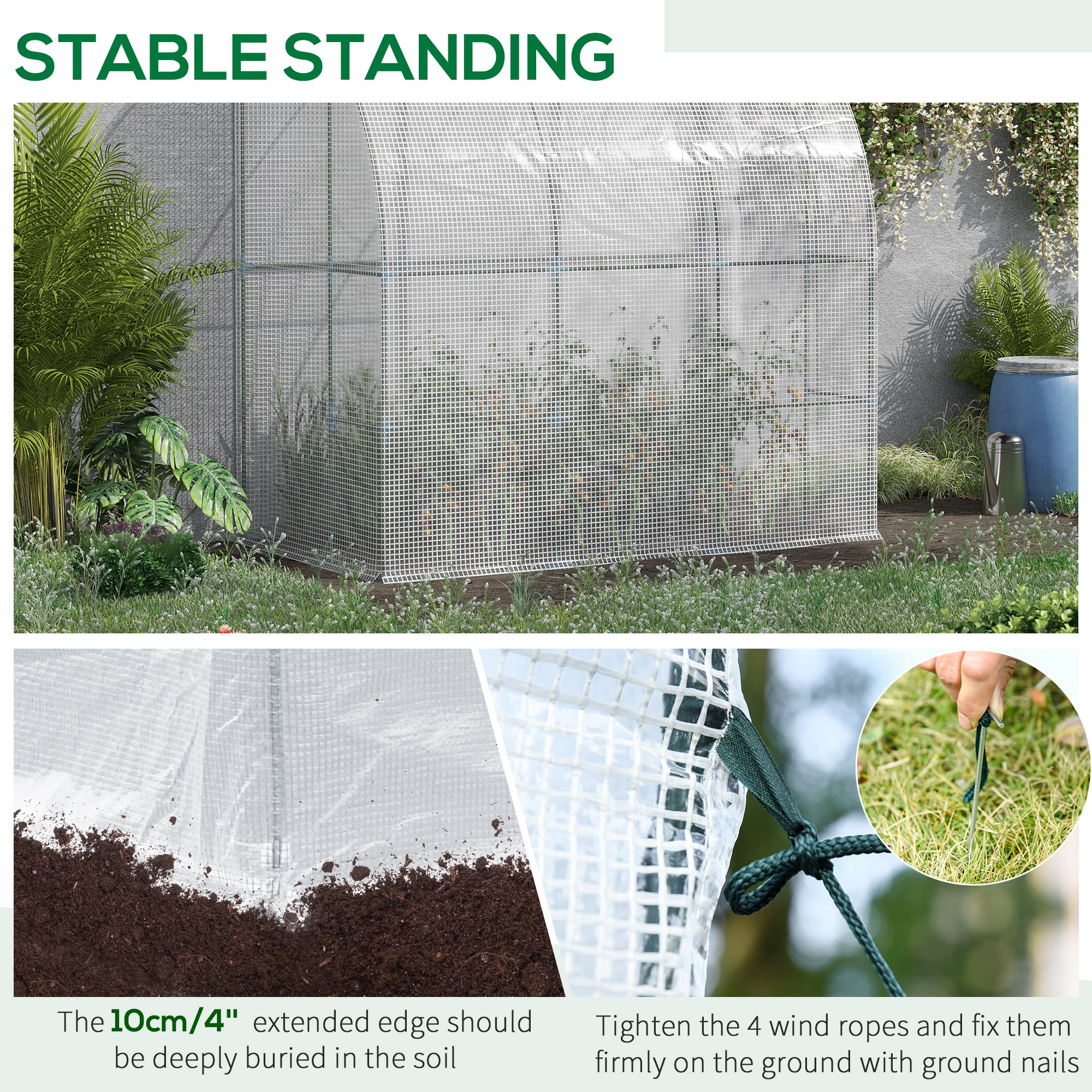 7' x 4' x 7' Outdoor Lean to Greenhouse, Walk-In Green House Plant Nursery with Roll-up Window, PE Cover, White