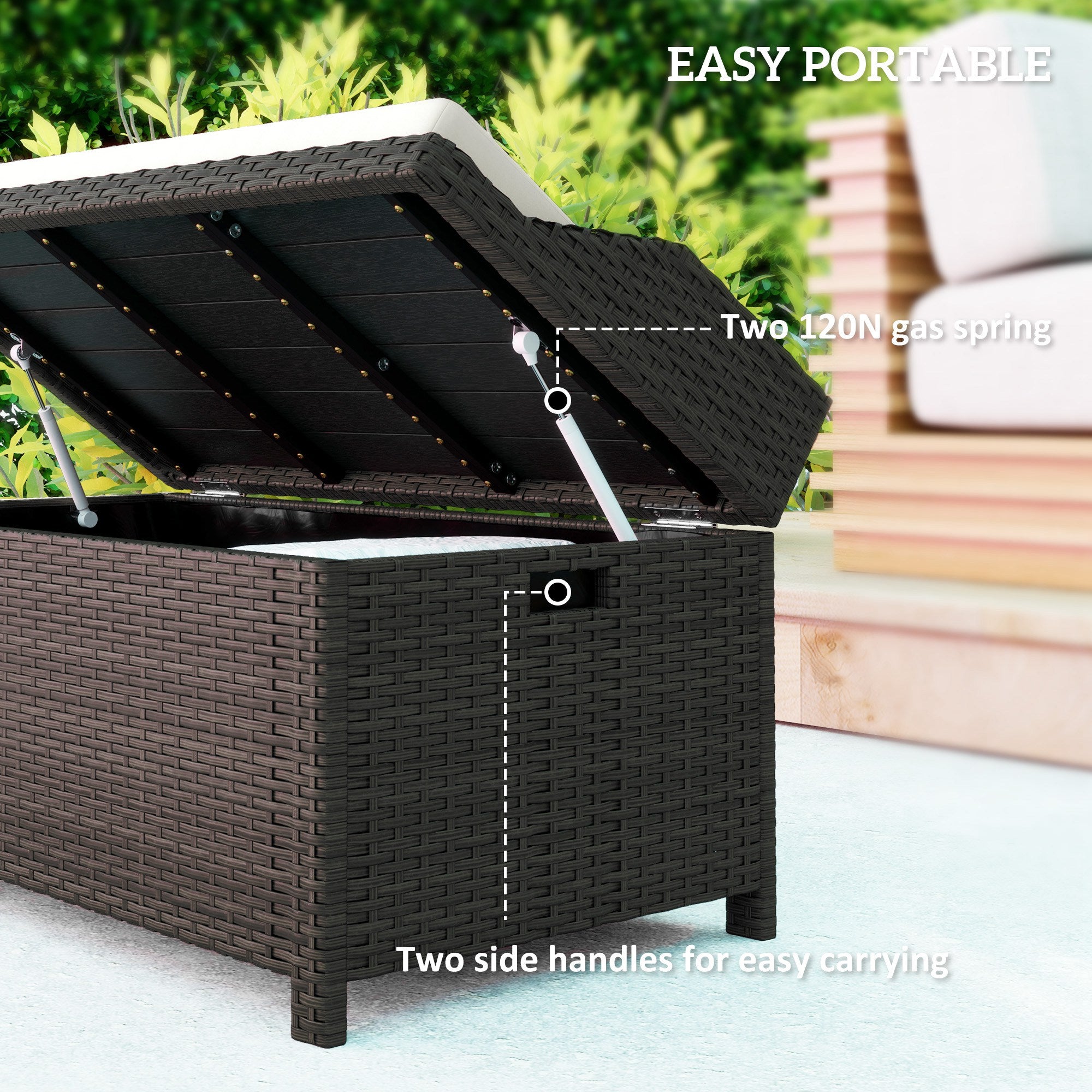 Outdoor Wicker Storage Bench with Storage & Cushion